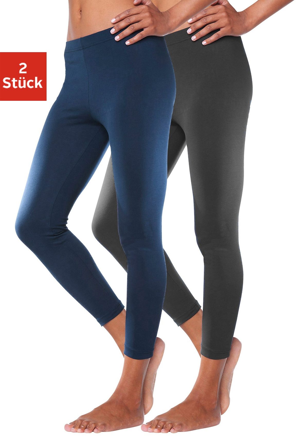 VIVANCE ACTIVE Damen Leggings, Gr. 32, blau, Single Jersey, Obermaterial: 95% Baumwolle, 5% Elasthan, unifarben, Basic, Hosen, mit Gummibund,