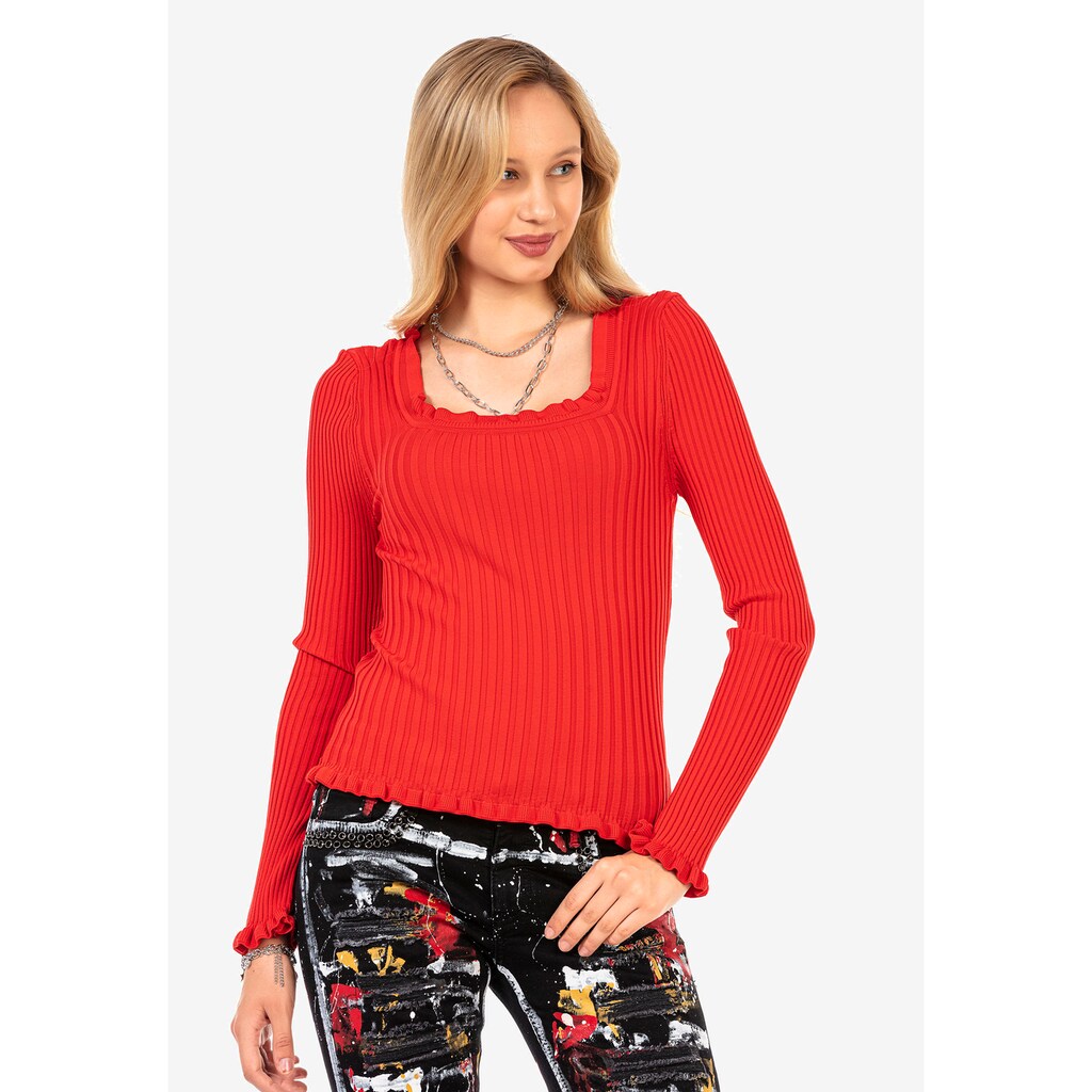 Damenmode Pullover Cipo & Baxx Strickpullover, mit gewelltem Rundhalsausschnitt rot Damenmode Pullover Cipo & Baxx Strickpullover, mit gewelltem Rundhalsausschnitt rot