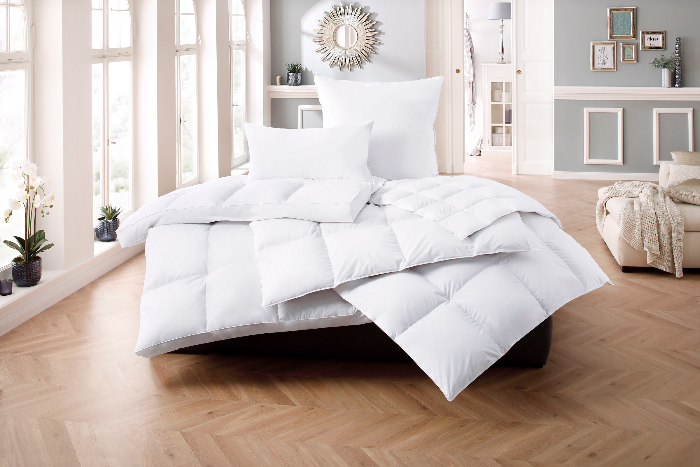 Älgdröm Daunenbettdecke »Loftet, Bettdecke 135x200, 155x220 cm und weitere Größen«, normal, Füllung 90% Daunen, 10% Federn, Bezug 100% Baumwolle, (1 St.), Bettdecken, Sommer, Winter, Decke ist Made in Green zertifiziert
