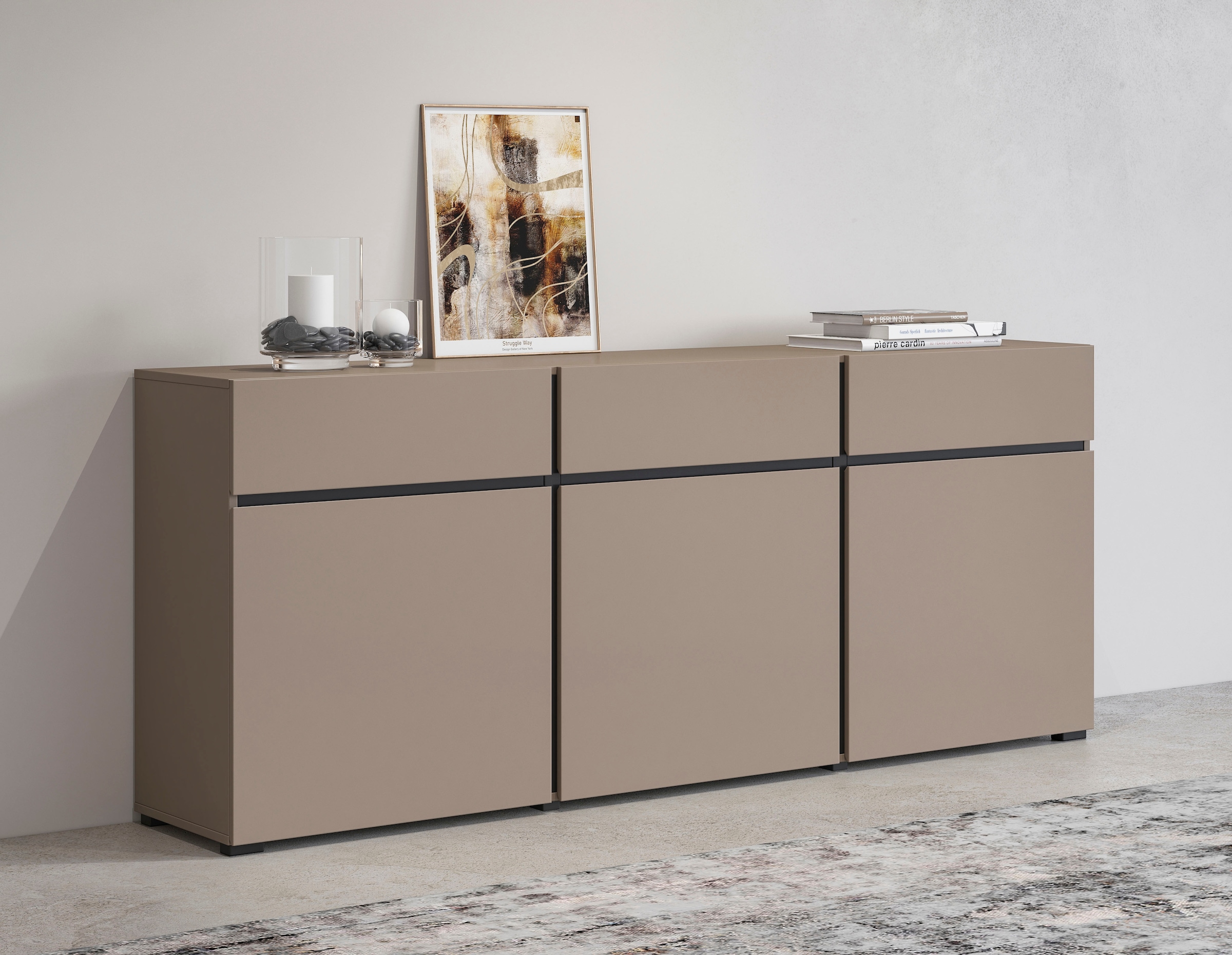 INOSIGN Kommode "Cross,Breite 180 cm, moderne grifflose Kommode,3 Türen/3 S günstig online kaufen