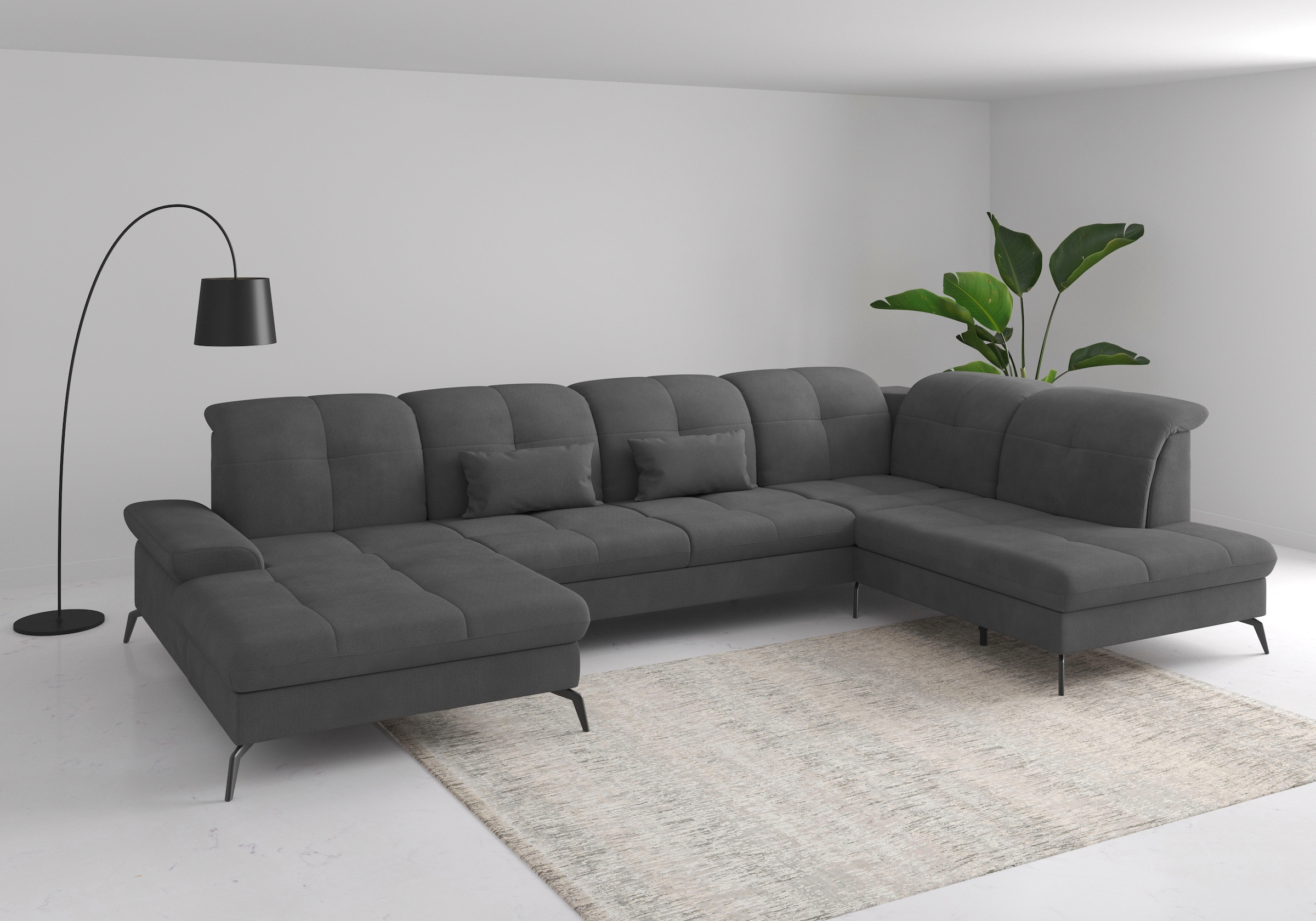 Wohnlandschaft SIT & MORE, B:357cm H:90cm T:231cm, grau, 90% Polyester, 10% Polyamid, Sofas, "Amica, U-Form, inkl. Sitztiefenverstellung und