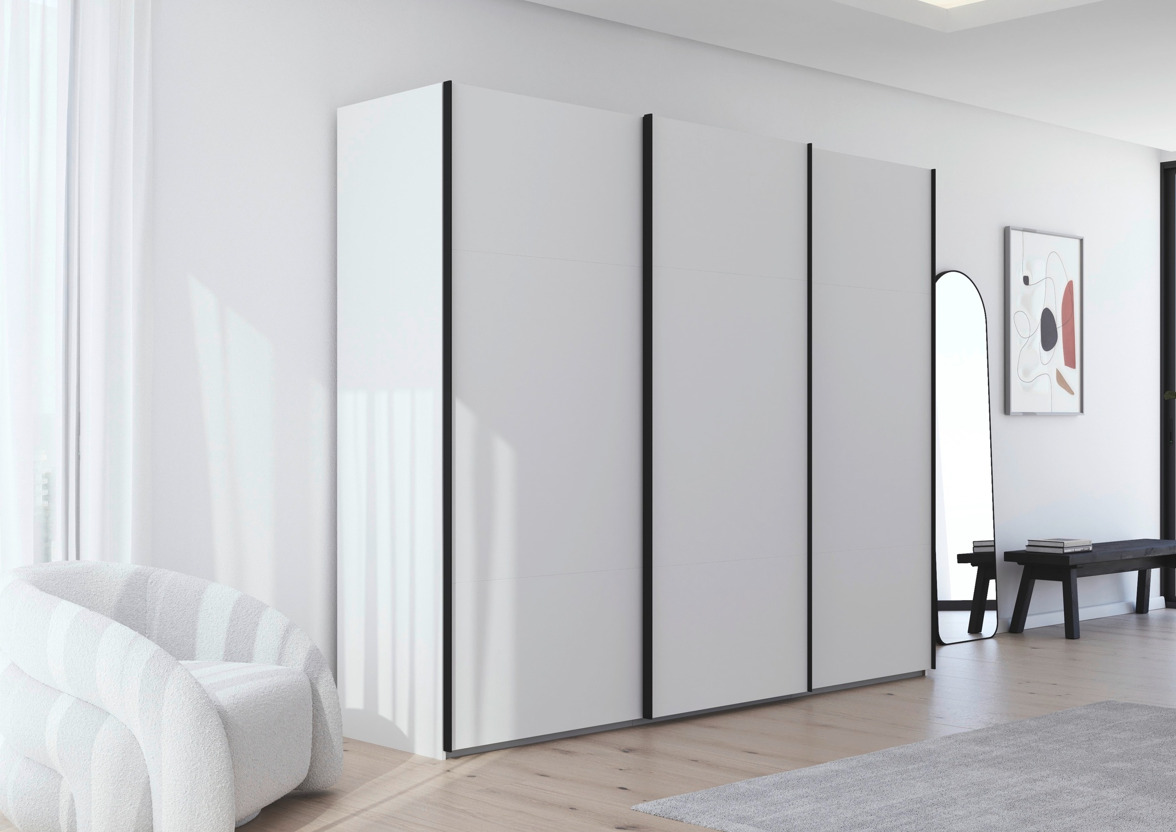 rauch Schwebetürenschrank »Kleiderschrank Schrank Garderobe Schlafzimmerschrank CONTIDO«, (in 3 verschiedenen Ausstattungen BASIC/CLASSIC/PREMIUM), aus hochwertigem Material in 6 Breiten 2 Griff-Farben MADE IN GERMANY