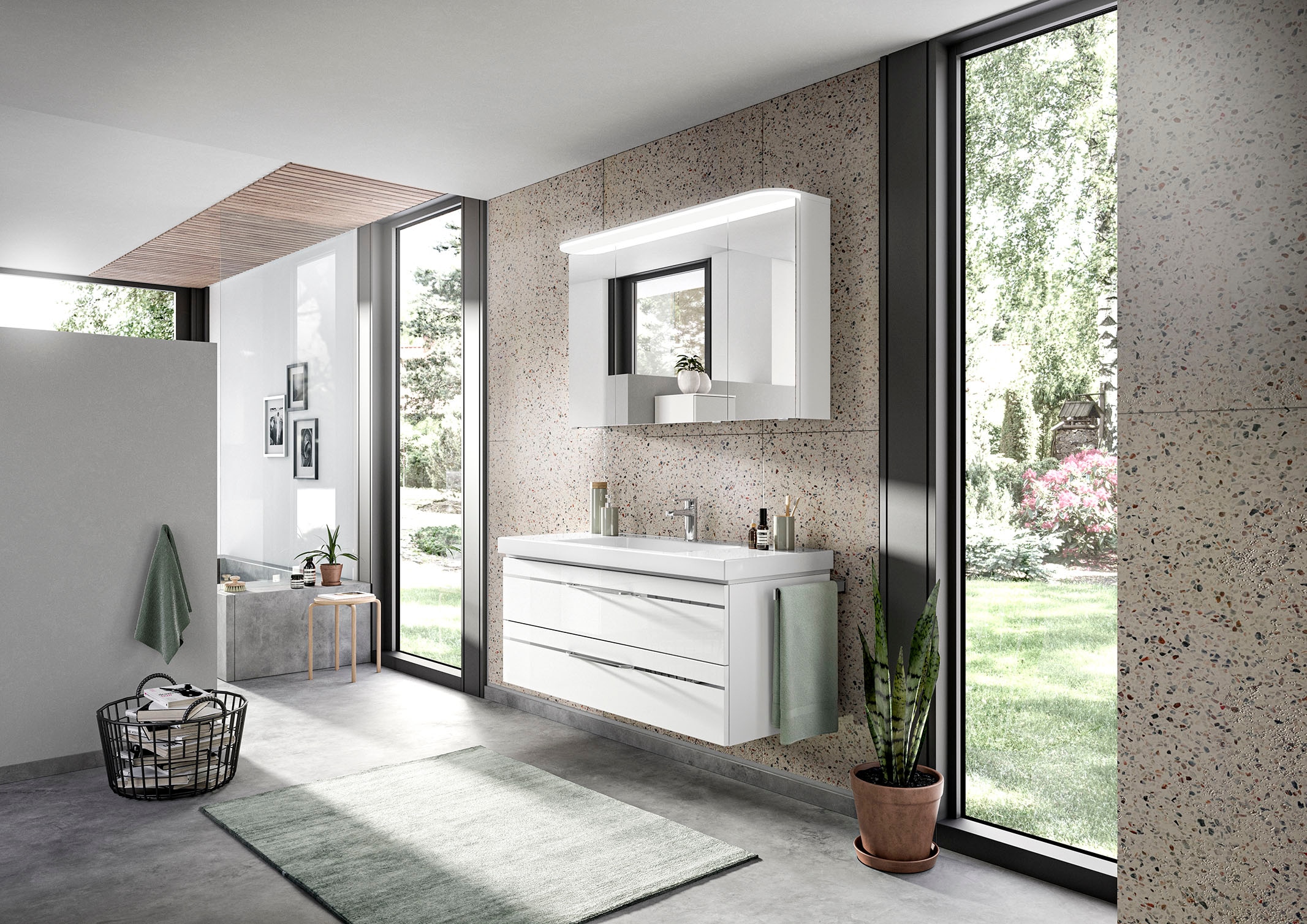 Saphir Waschtisch "Serie Balto Mineralmarmor-Waschtisch mit Unterschrank, 123 cm breit" 2 Stk. tlg. Waschplatz mit 2 Schubladen, Badschrank in verschiedenen Ausführungen