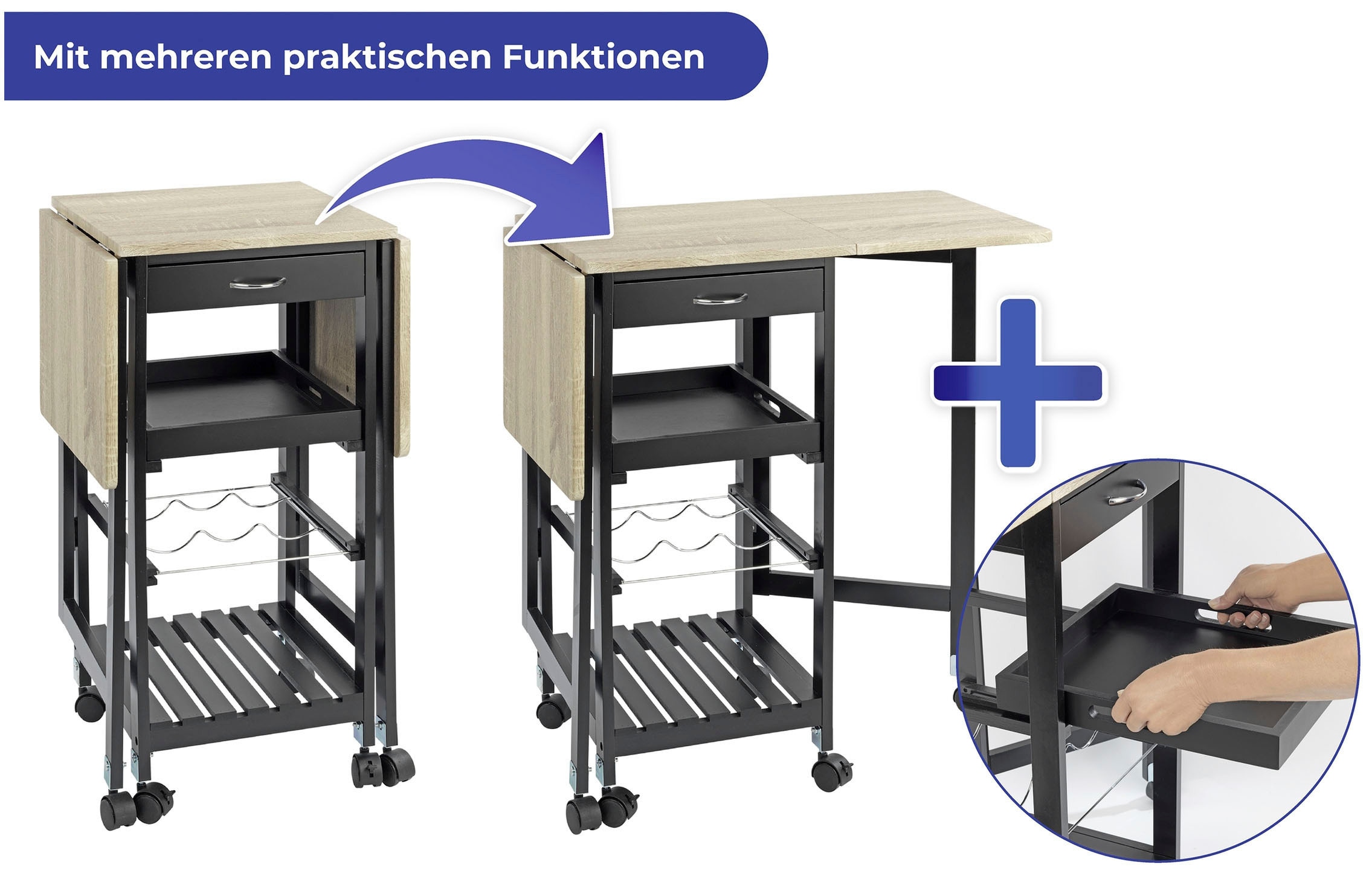 Maximex Küchenwagen, mit ausklappbaren Seitenteilen, rollbar