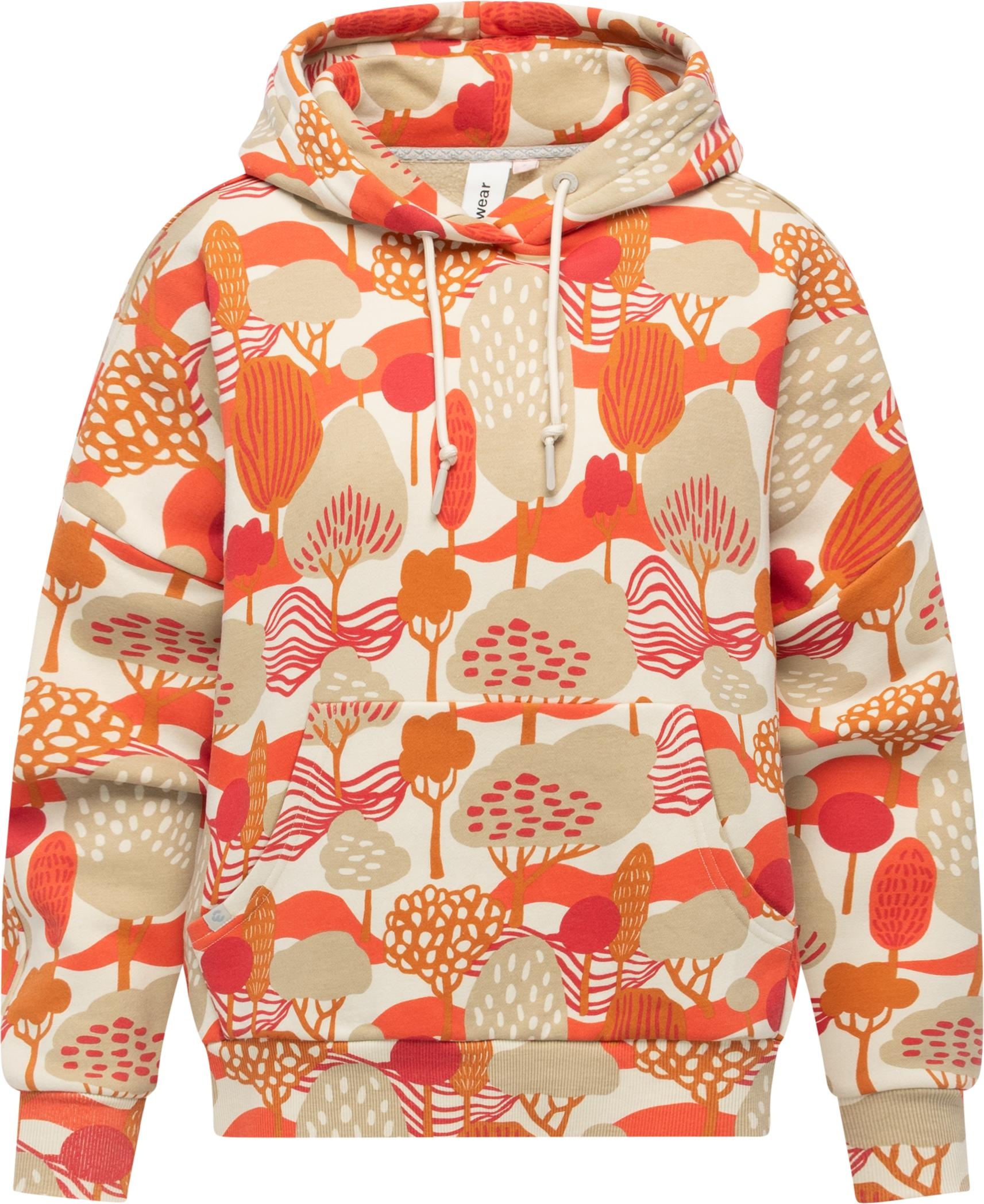 Kapuzenpullover RAGWEAR "Pirita Print", Damen, Gr. L (40), ecru, Material: 70% Baumwolle, 30% Polyester, oversize hüftbedeckend, hoch geschlossener Ausschnitt, Ärmel ohne Ärmelschlitz Rippbündchen, Pullover Kapuzenpullover, Hoodie mit verstellbarer Kapuze