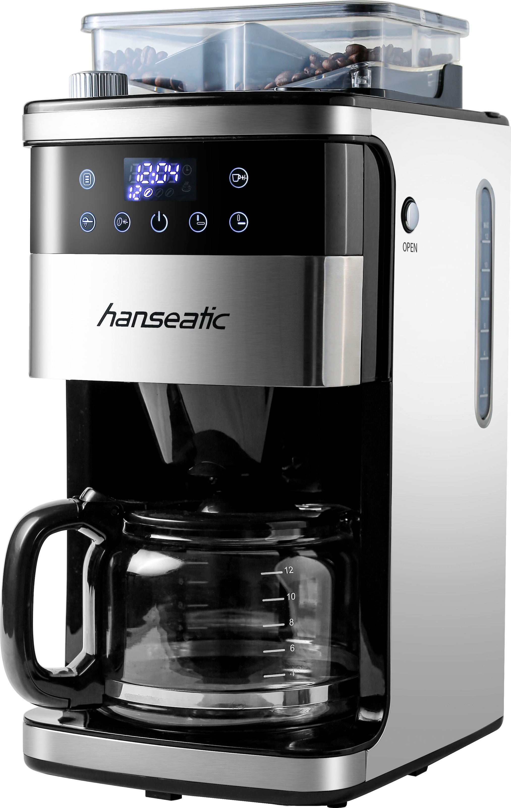 Hanseatic Kaffeemaschine mit Mahlwerk »HCMG105015SD«, 1,5 l Kaffeekanne, Papierfilter-Permanentfilter, 1x4, mit LCD Display und Timer