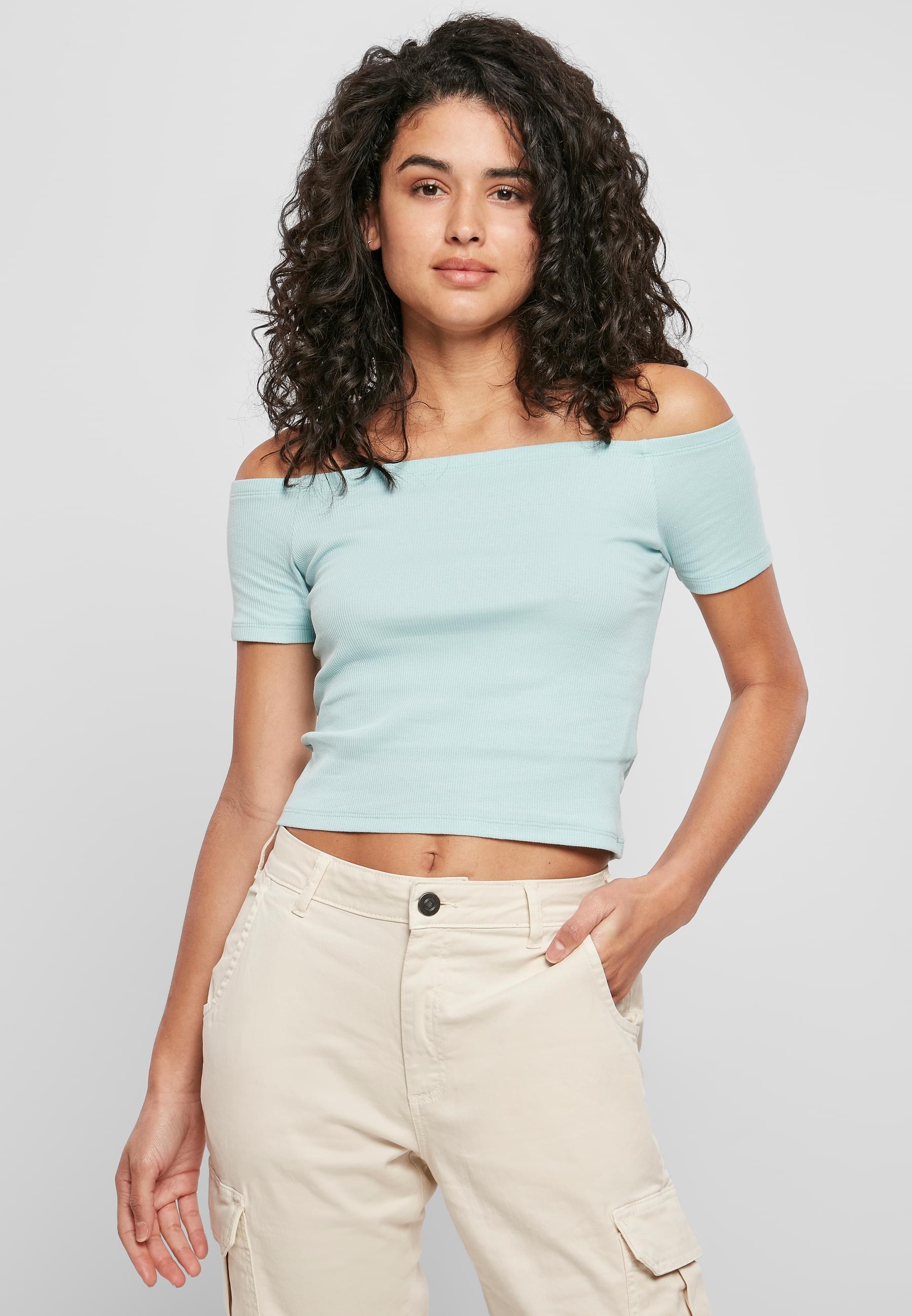URBAN CLASSICS T-Shirt »Urban Classics Damen Ladies Off Shoulder Rib Tee«, (1 tlg.)