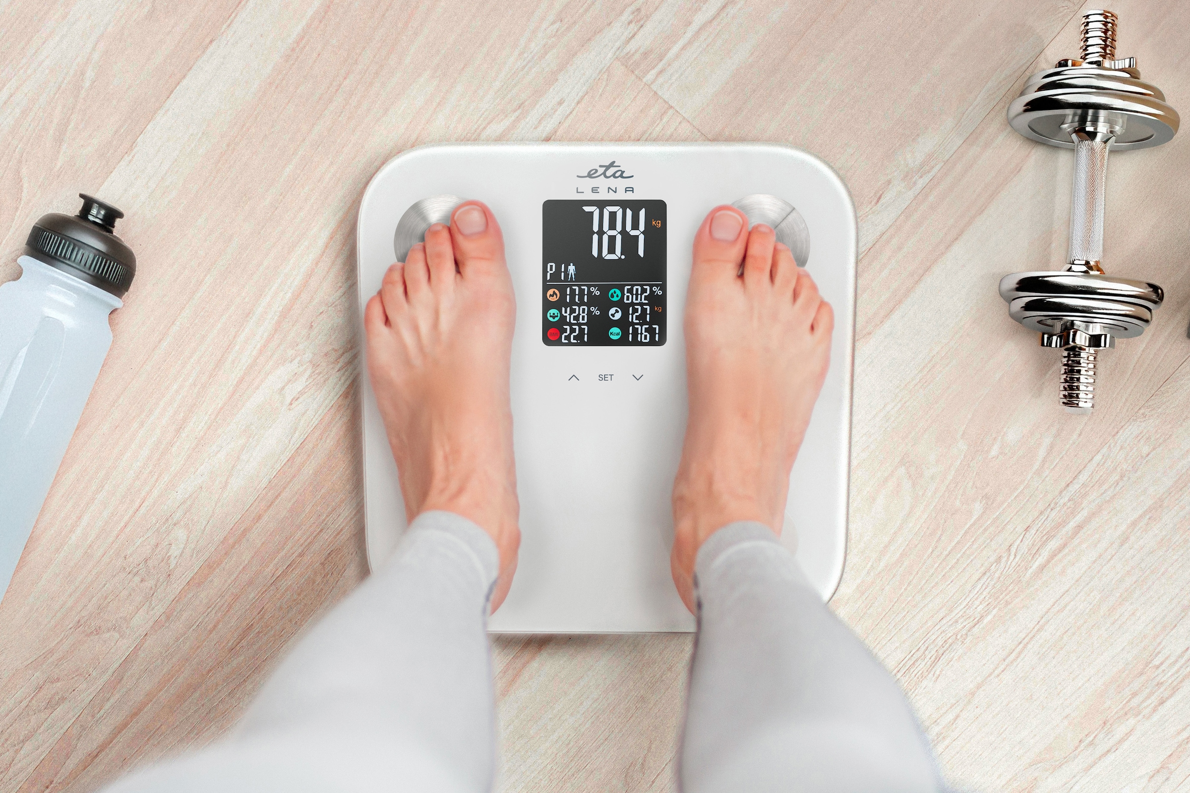 eta Personenwaage »Lena«, LCD-Display, Touch Bedienung, 180kg Tragfähigkeit, Körperanalyse