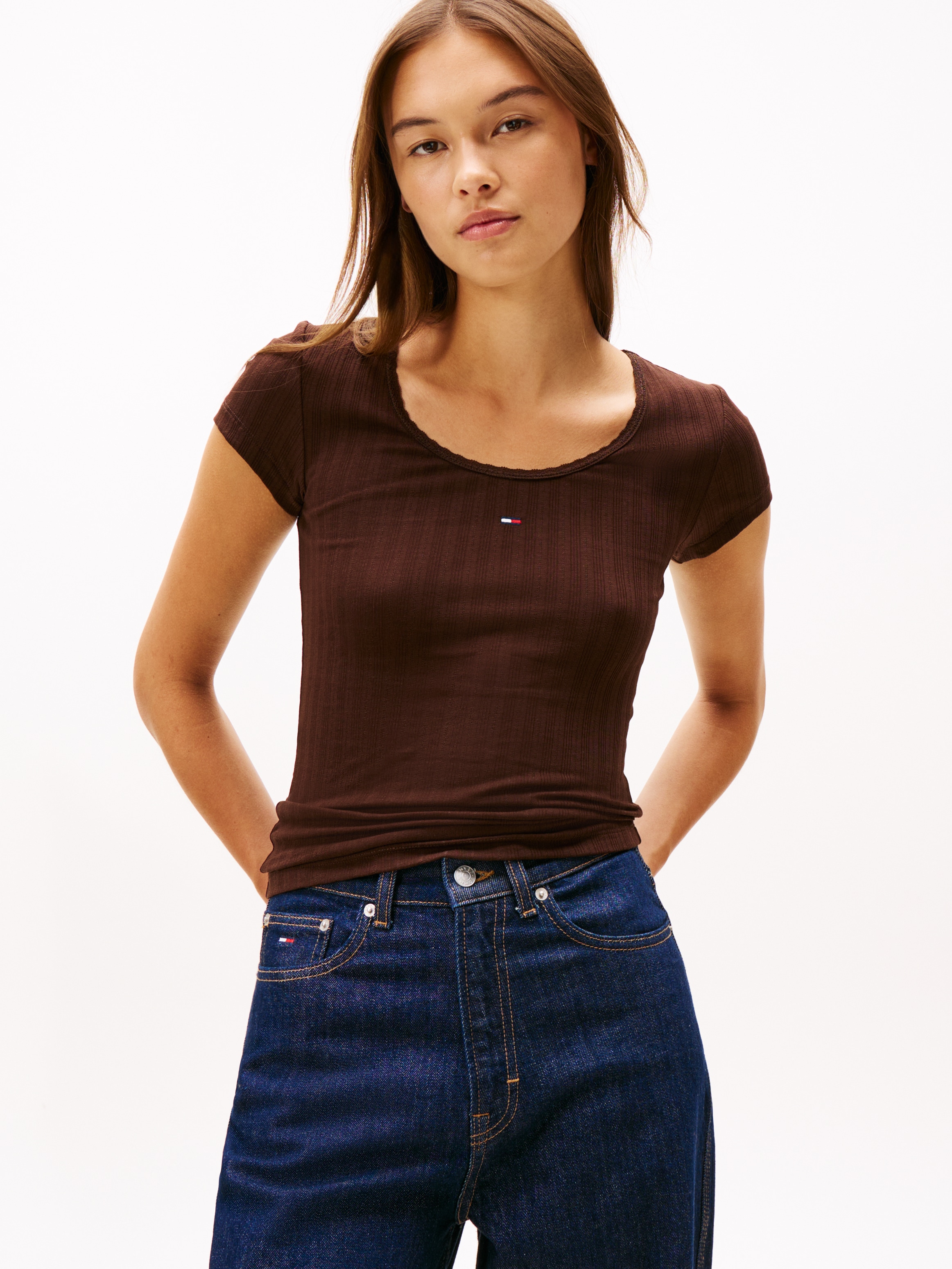 Tommy Jeans Kurzarmshirt "TJW SLIM IRREGULAR RIB SS", in gerippter Struktur günstig online kaufen