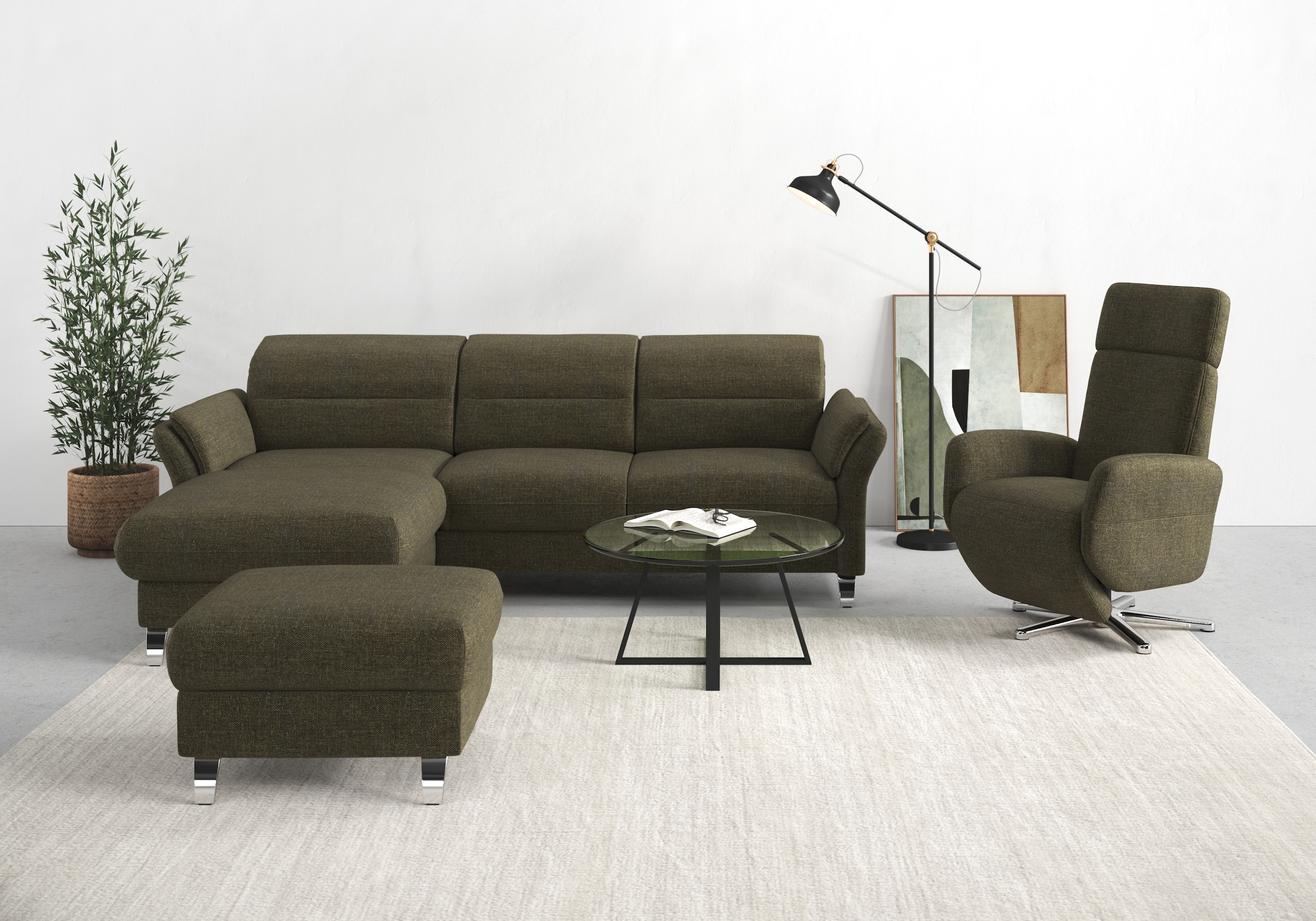 sit&more Ecksofa "Grenoble L-Form mit Federkern" wahlweise mit Schlaffunktion, Bettkasten, Arm- und Kopfteilverstellung