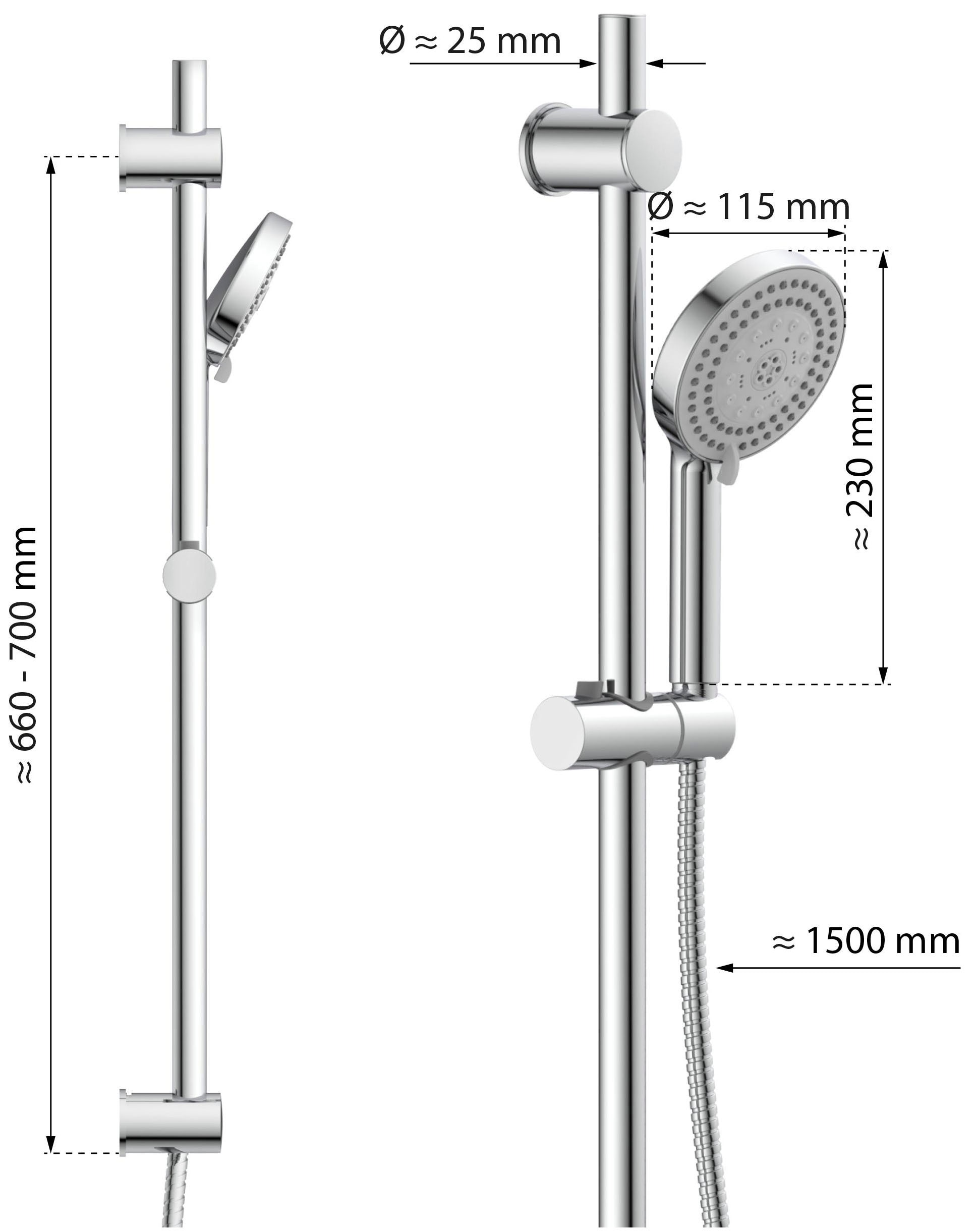 Eisl Stangenbrause-Set, Duschkopf mit Schlauch und Halterung, Handbrause mit 8 Funktionen