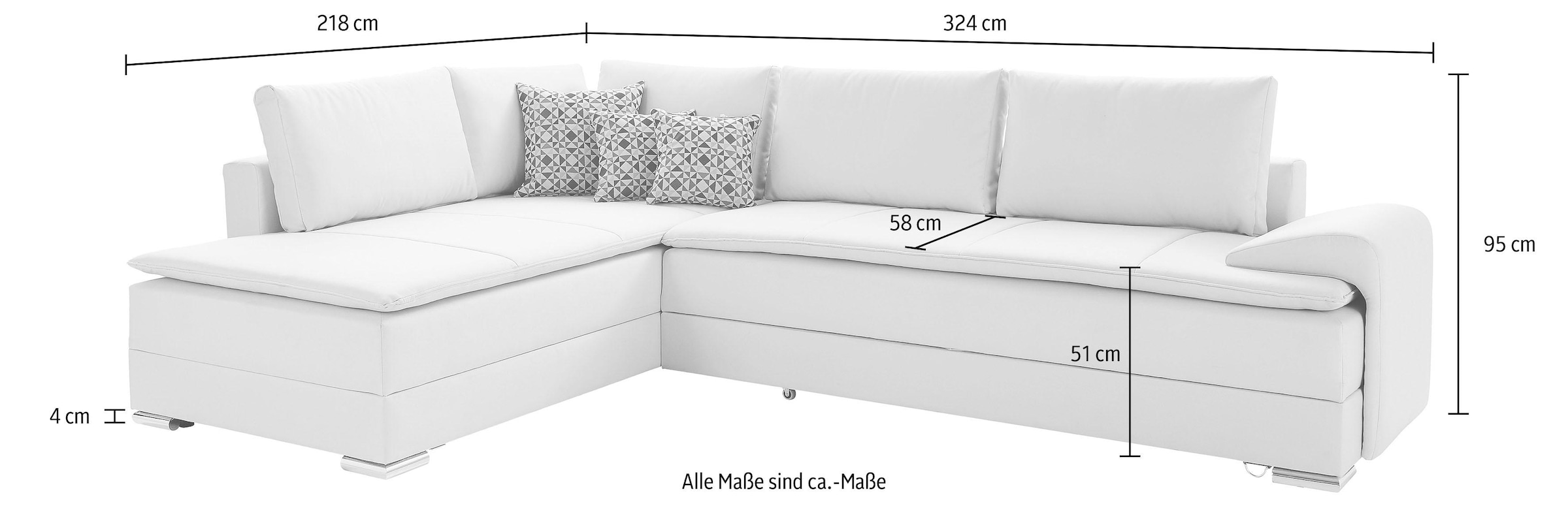 INOSIGN Ecksofa »Boxspringbett Night & Day L-Form mit Dauer-Schlaffunktion mit Armlehne«, mit Boxspring-Bettfunktion 180x200 cm und Bettkasten, Dauerschläfer!