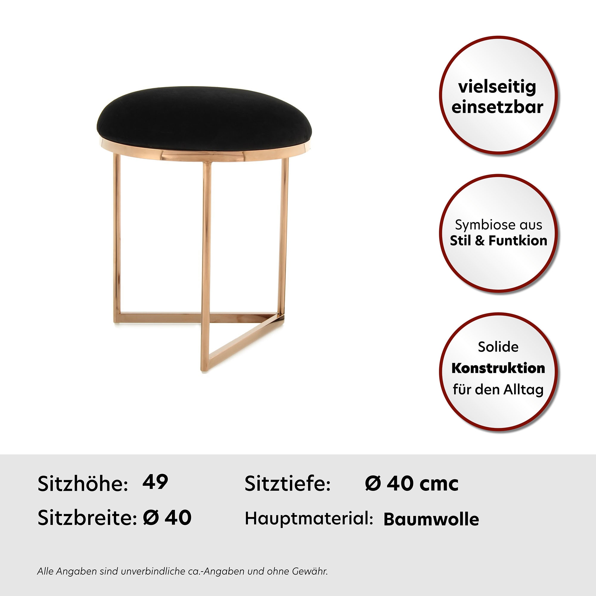 Kayoom Sitzhocker »Hocker Wynona 325, in stilvollem Design, mit dreieckiger Grundform«, (1 St.), glamourös, hochwertig, mit gepolsterter Sitzfläche in runder Form