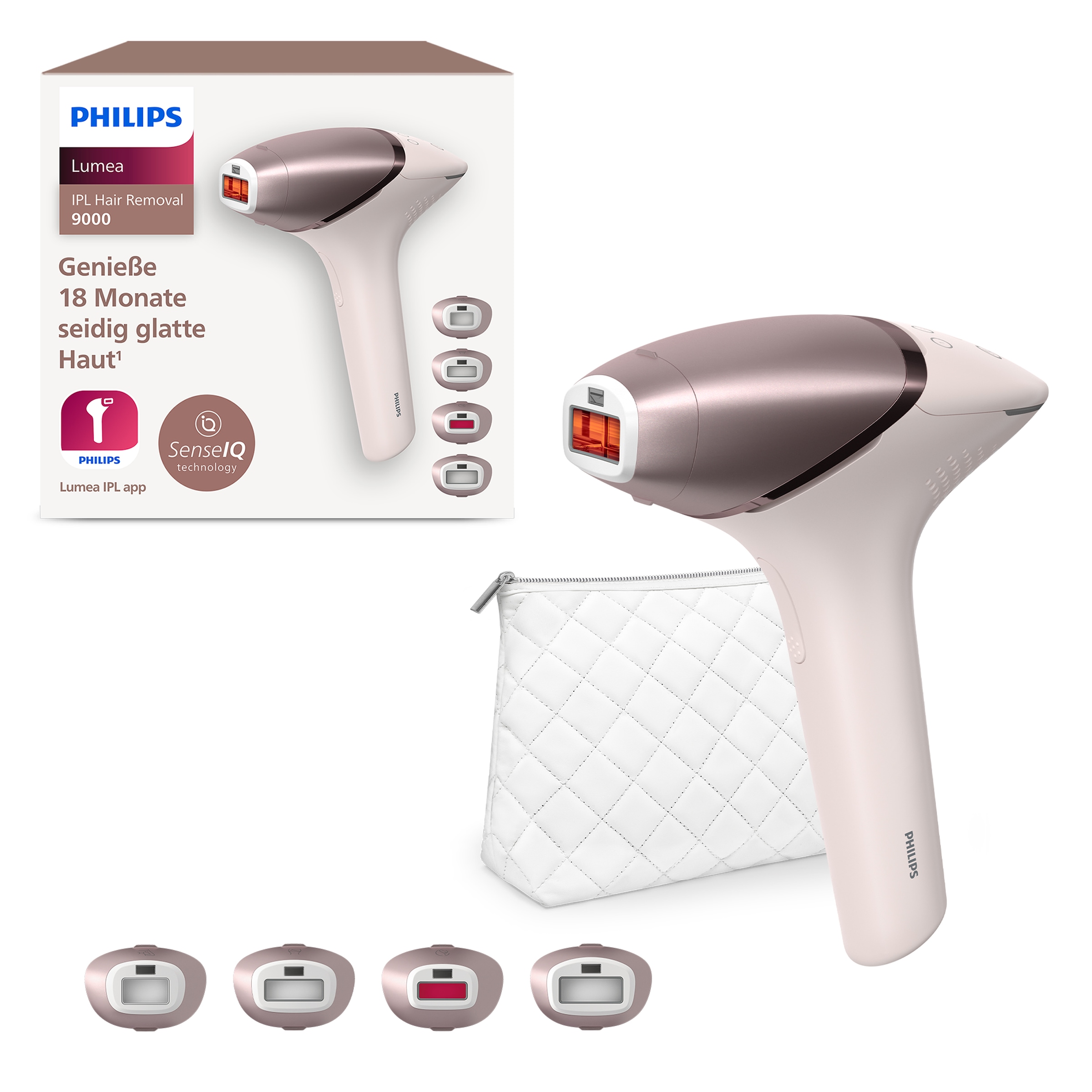 PHILIPS Damen IPL-Haarentferner "Lumea S9000 BRI958/00", rosa, B:25cm H:11,3cm T:26,3cm, IPL-Haarentferner, 4 Aufsätze (Achseln, Bikinizone, Körper