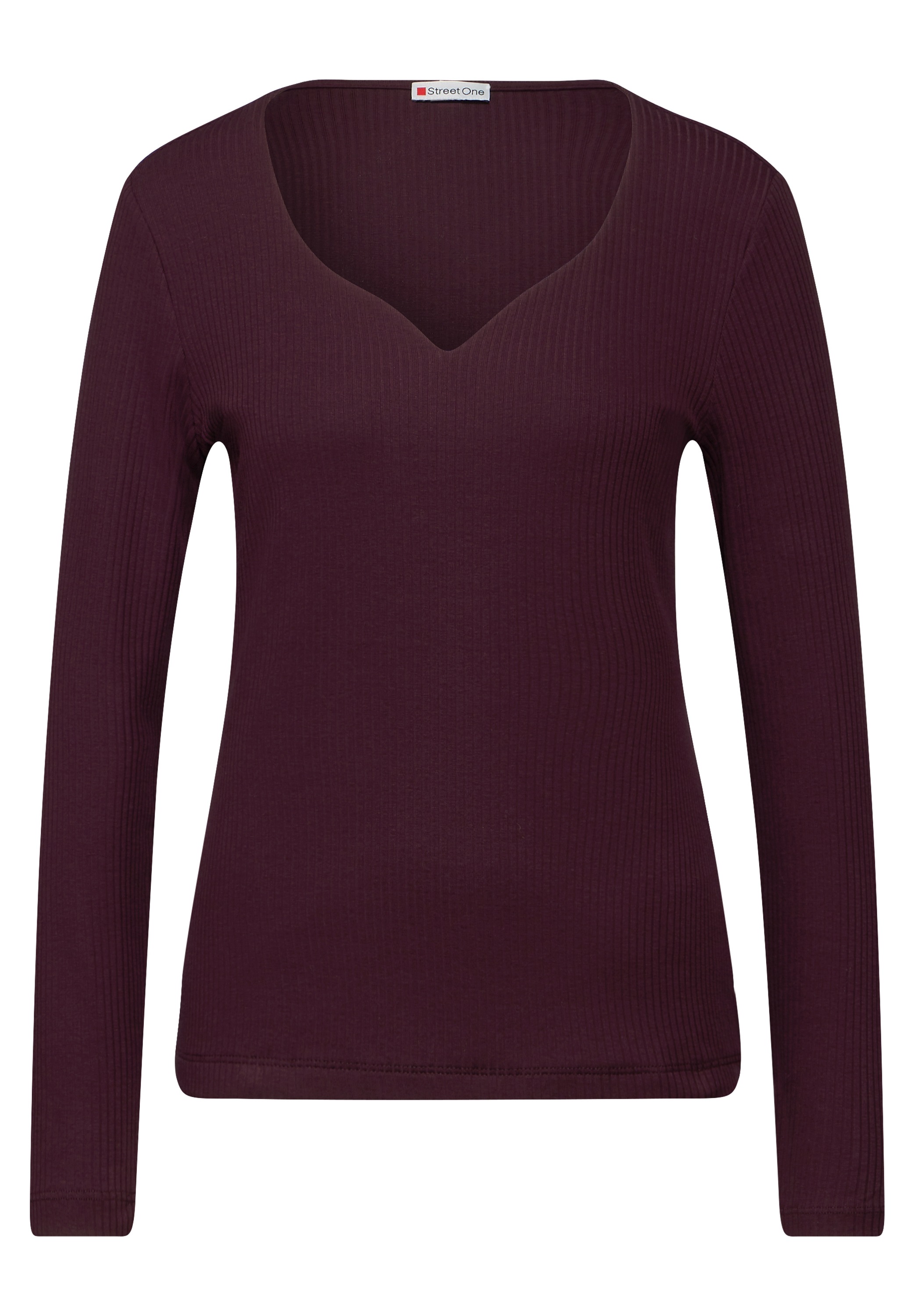 STREET ONE Langarmshirt, gerippt, mit Herz-Ausschnitt