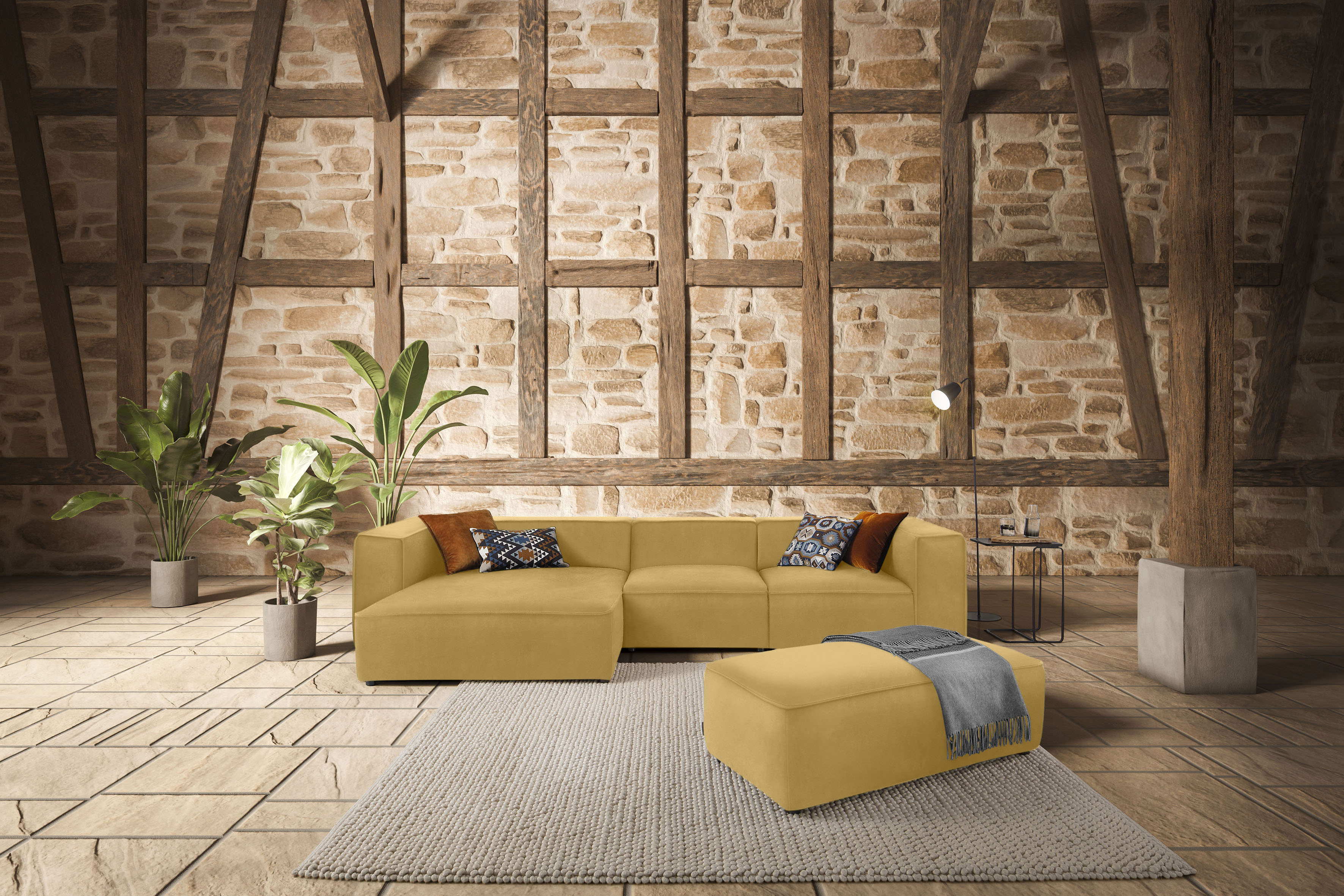 W.SCHILLIG Ecksofa "around-the-block Mega Sofa, viel Platz und hoher Sitzkomfort, L-Form" mit eleganter Biese, mit Federkern, Breite 341 cm