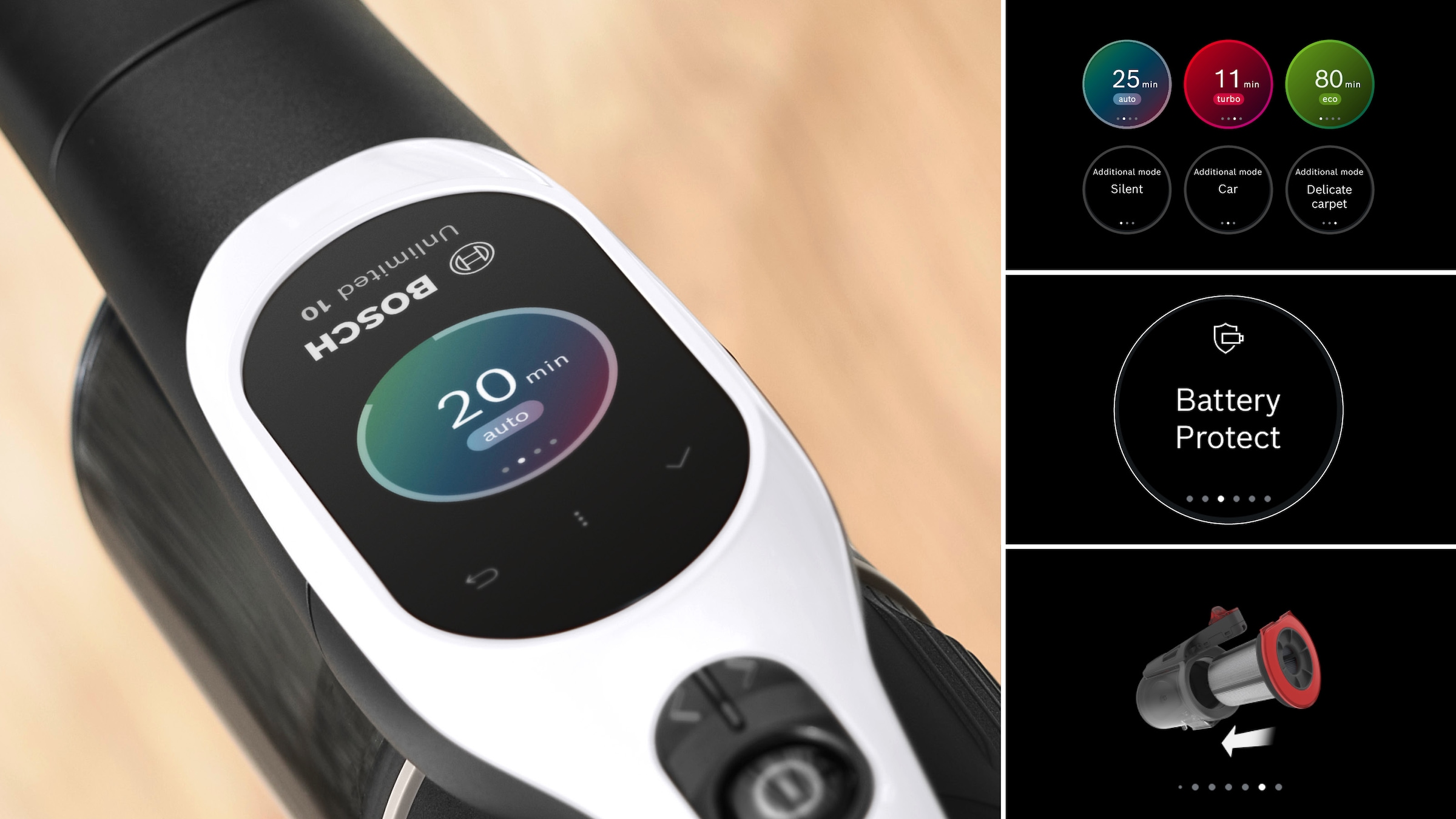 BOSCH Akku-Stielstaubsauger »Unlimited 10 BTS1042WAC, MicroClean™ Technology, 10 J. Motorgarantie«, Display, Knickrohr, HEPA-Filtersystem, Schnellladegerät, 2 Akkus, weiß
