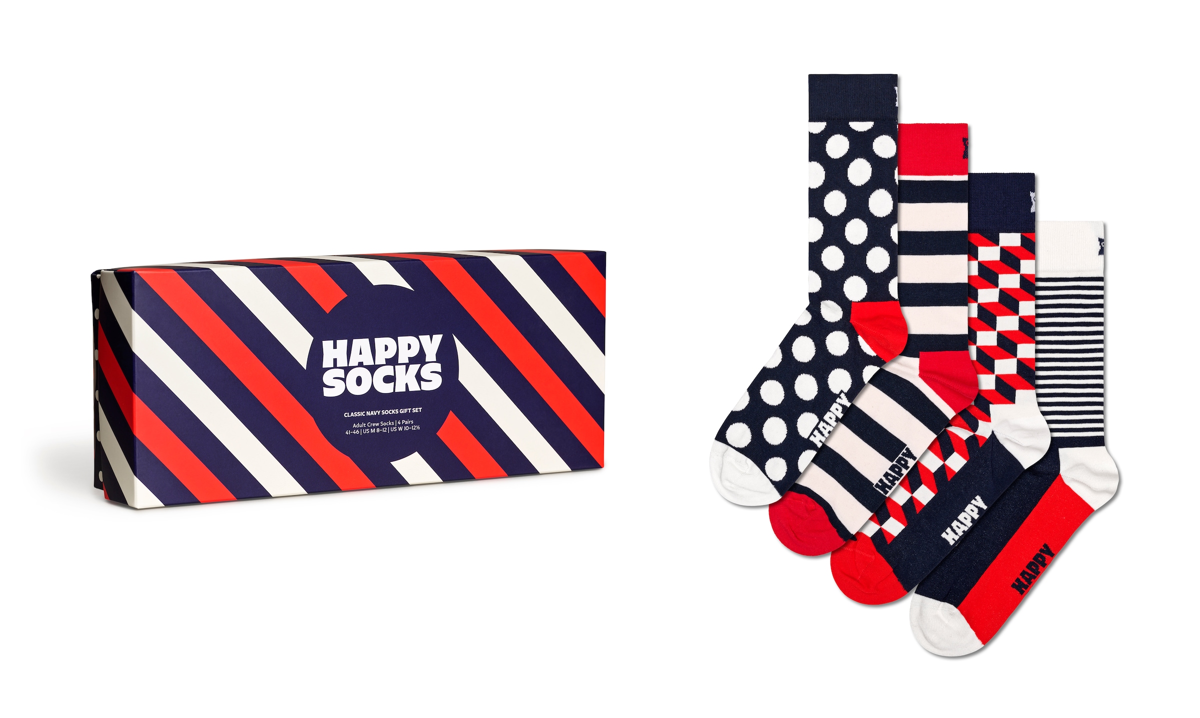 Happy Socks Socken "4-Pack Classic Navy Socks Gift Set", (Packung, 4 Paar, Geschenk-Box), Dots & Stripes