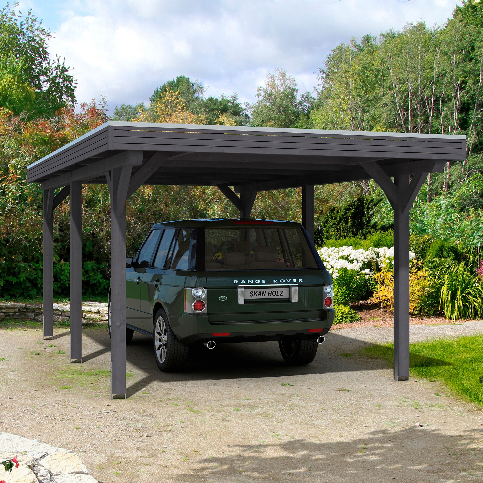 Skanholz Einzelcarport "Spessart", Leimholz-Nordisches Fichtenholz, 291 cm, dunkelgrau