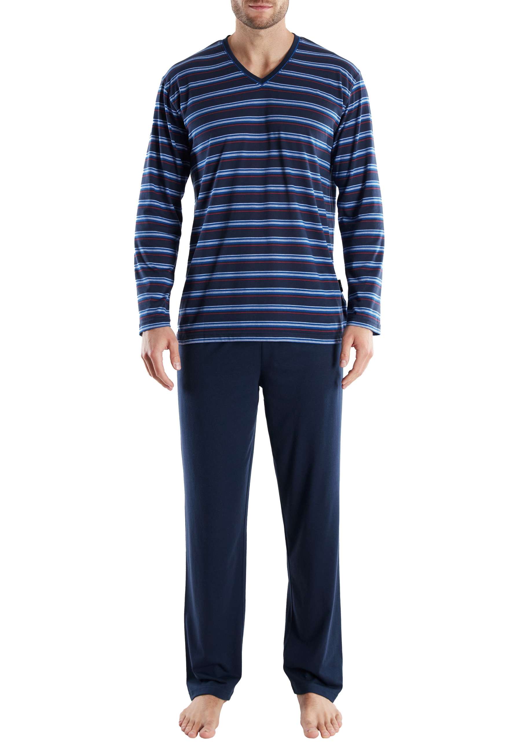 GÖTZBURG Pyjama »Midtown« gestreift, V-Ausschnitt, lang, Baumwollmix