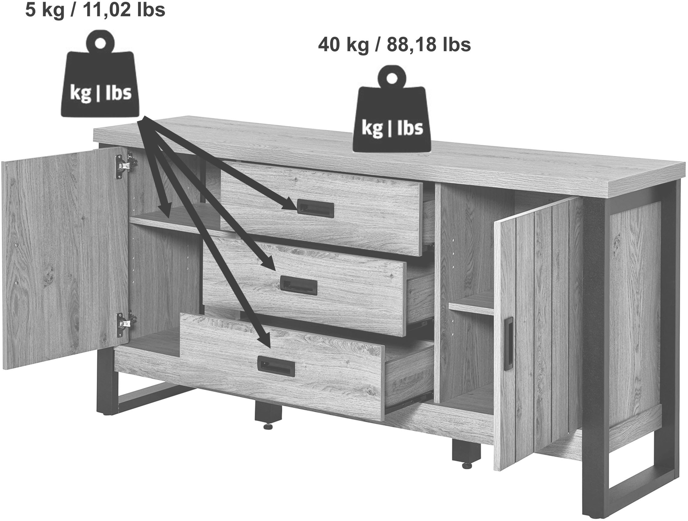 Jahnke Sideboard »RIVA SB 150«, (1 St.), Sideboard, 2 Türen & 3 Schubladen, Breite 153 cm