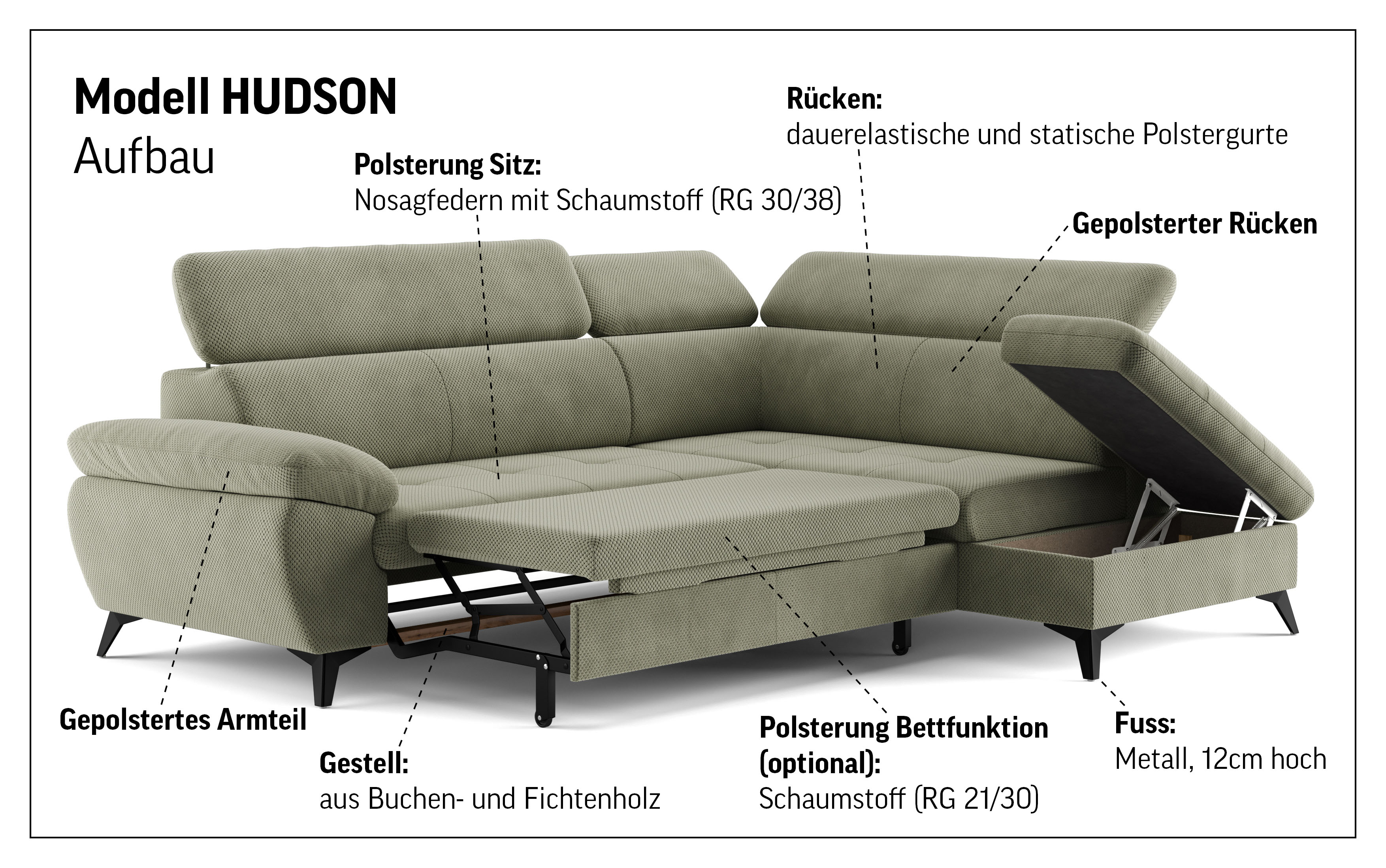 Thumbnail - COTTA Ecksofa "Hudson L-Form, B: 256 cm" mit Kopfteilverstellung, optional Bettfunktion & Bettkasten