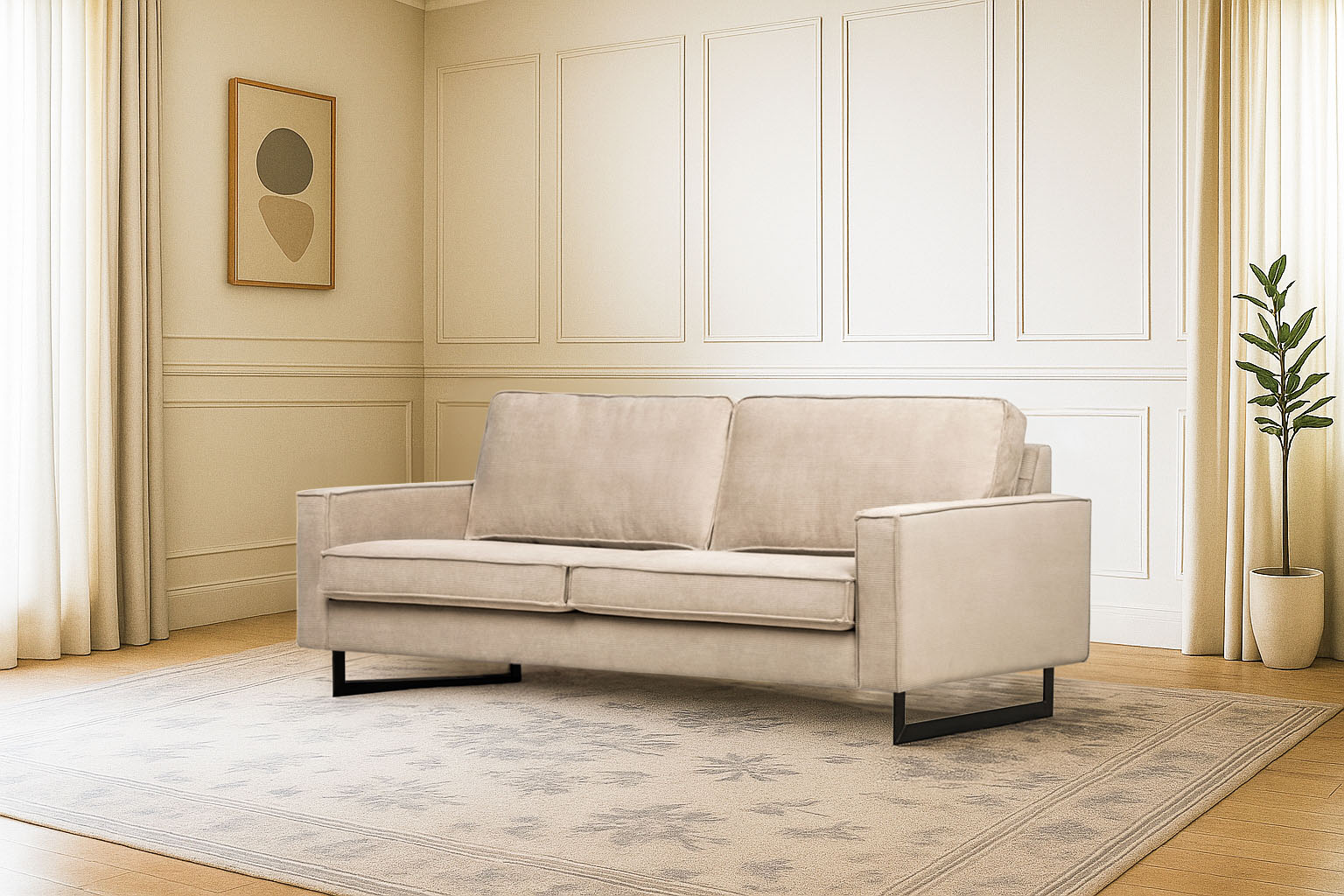 OTTO home 3-Sitzer "Pinto, 206 cm, Cord, Chenille, Lederoptik" mit Keder, schwarze Metallfüße, Wellenunterfederung