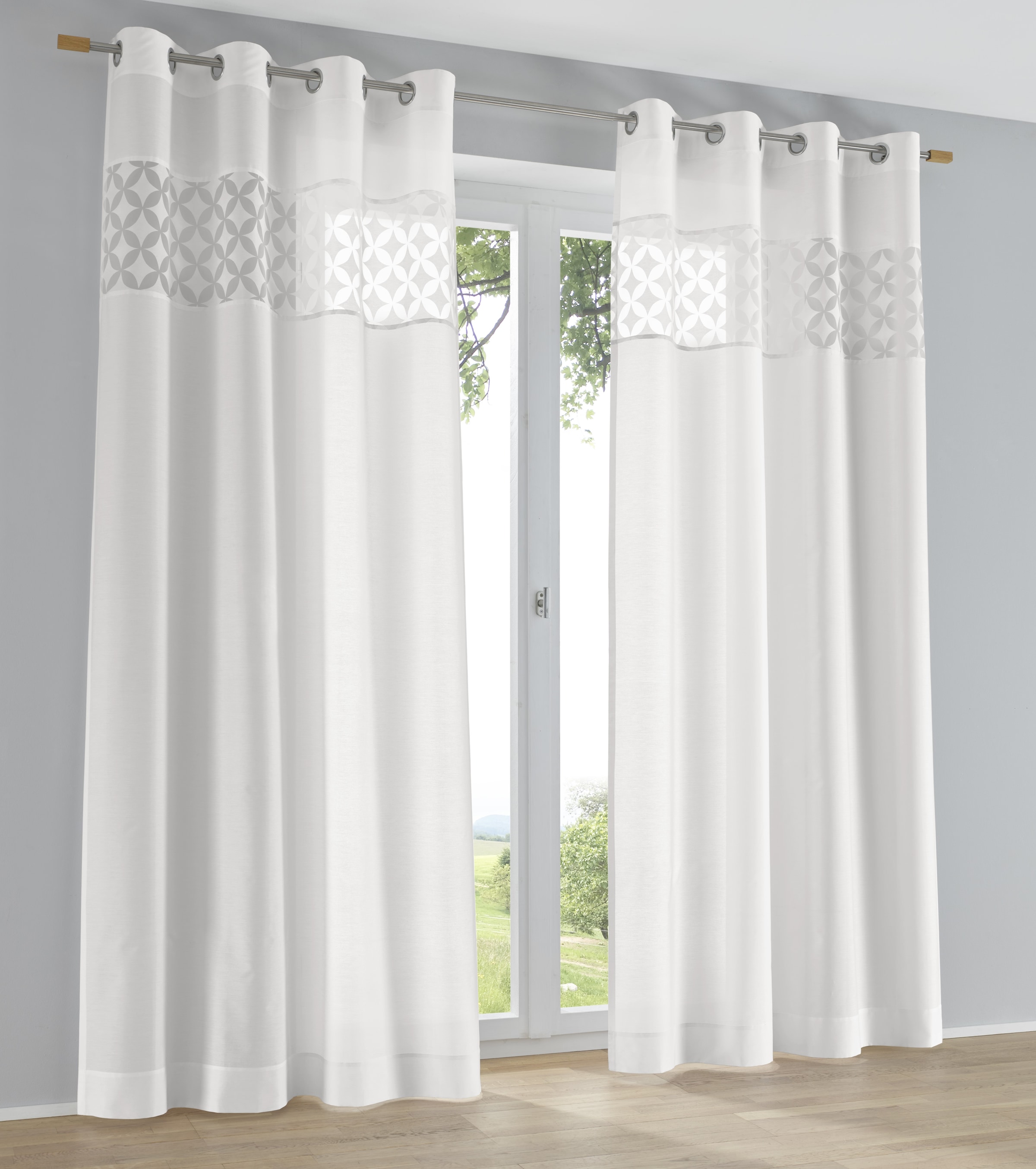 Kutti Vorhang "Jessy weiß" Ösen 1 Stk. tlg. moderne Gardine, silberne Ösen günstig online kaufen