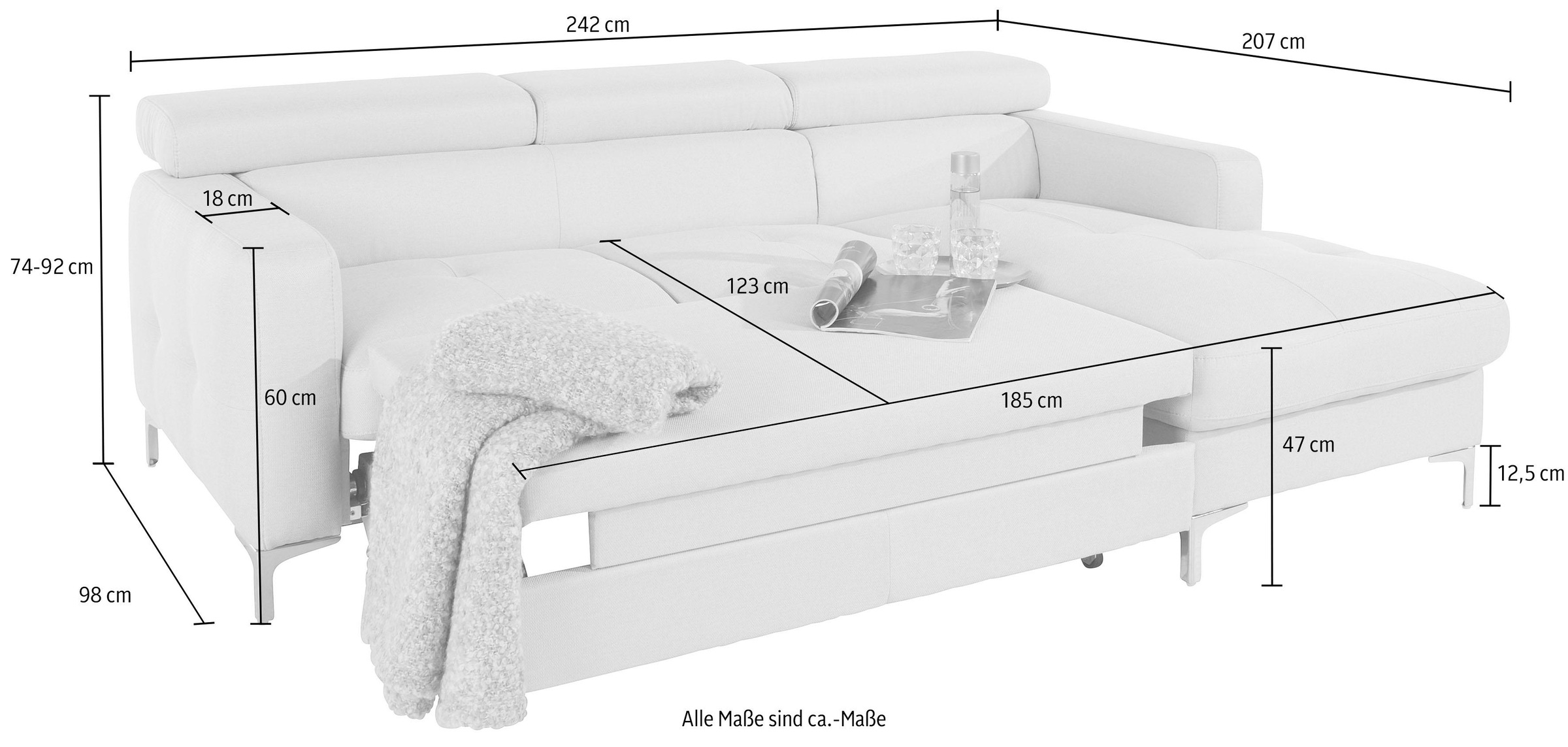 COTTA Ecksofa »Sammy L-Form«, inklusive Kopfteilverstellung, wahlweise mit Bettfunktion