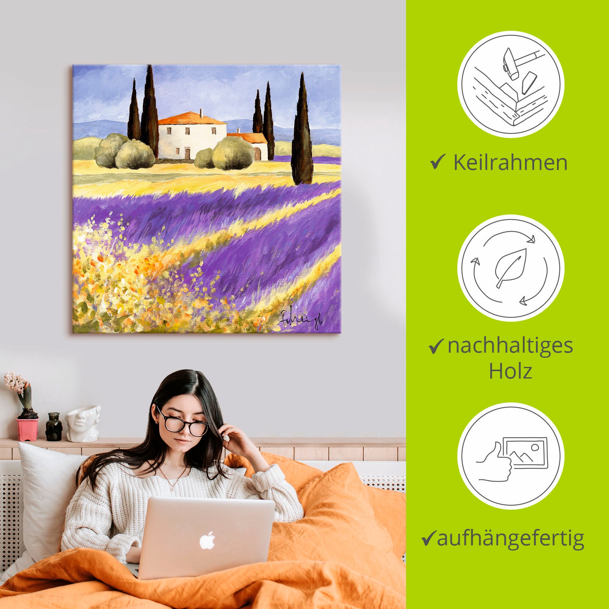 Artland Leinwandbild »Licht der Provence«, Felder, (1 St.), auf Keilrahmen gespannt