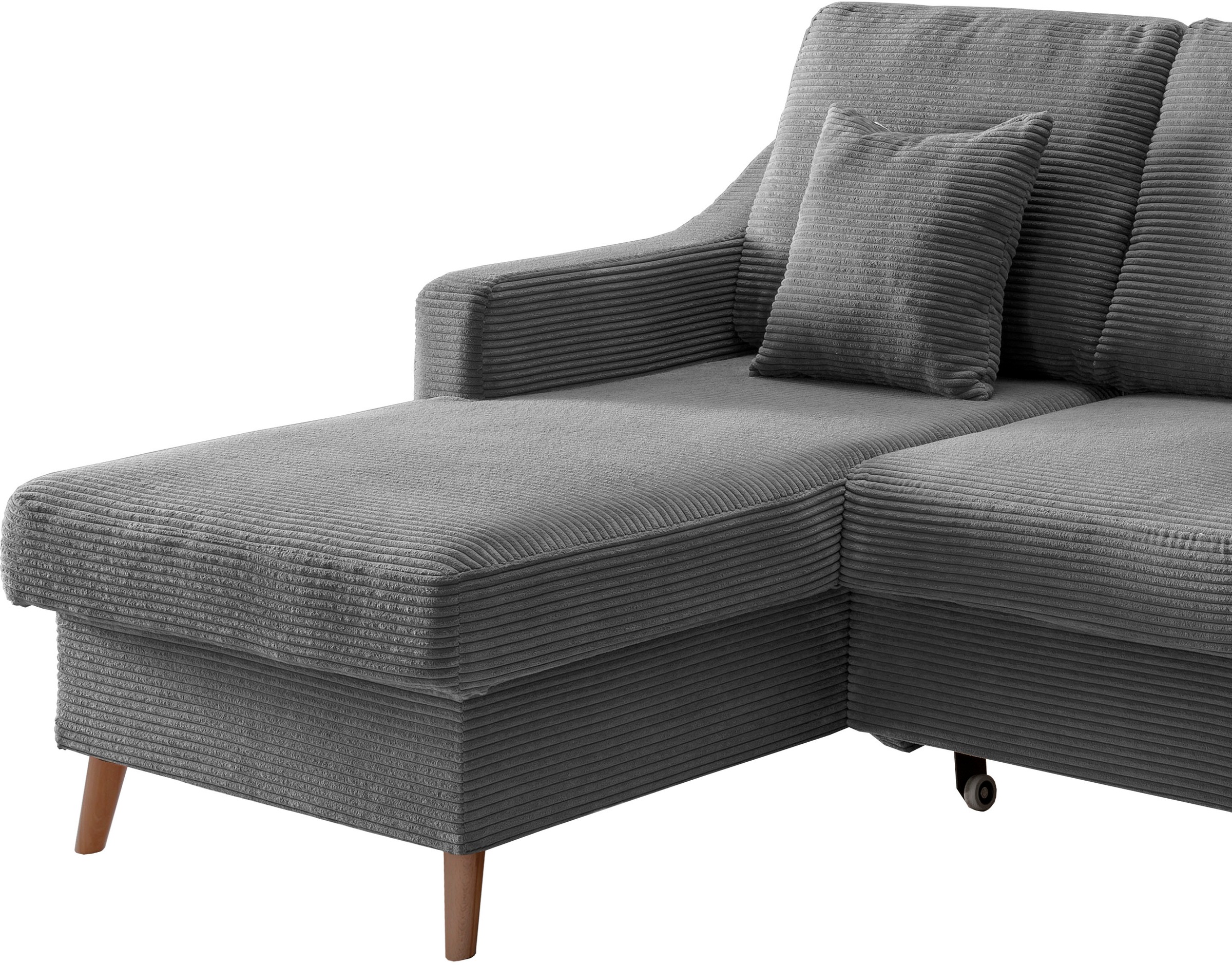 INOSIGN Ecksofa »Valentina L-Form«, 2 Zierkissen, mit Seitentasche, ausziehbarer Liegefläche, Bettkasten