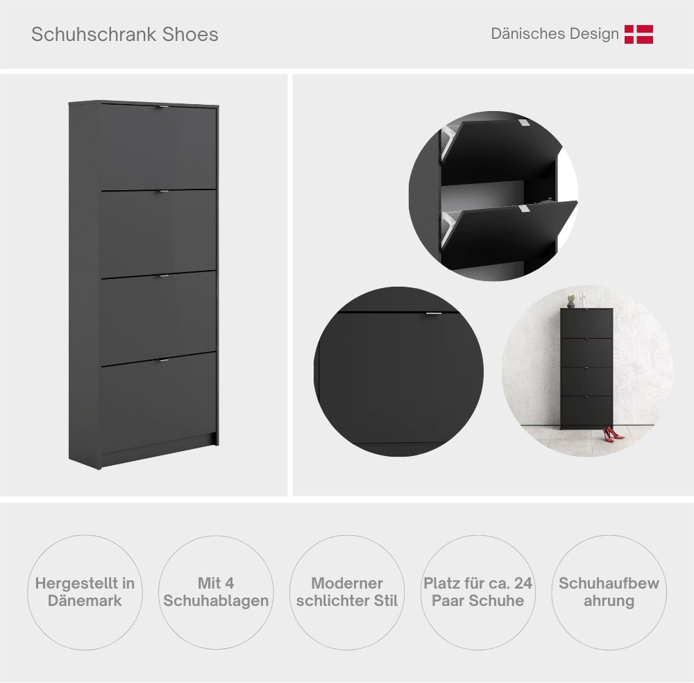 INOSIGN Schuhschrank »Shoes Schuhaufbewahrung, Schuhkommode, Schuhregal, staurum« mit vier Klappen, modern, 2 Böden, Höhe 162 cm, ca. 24 Paar Schuhe