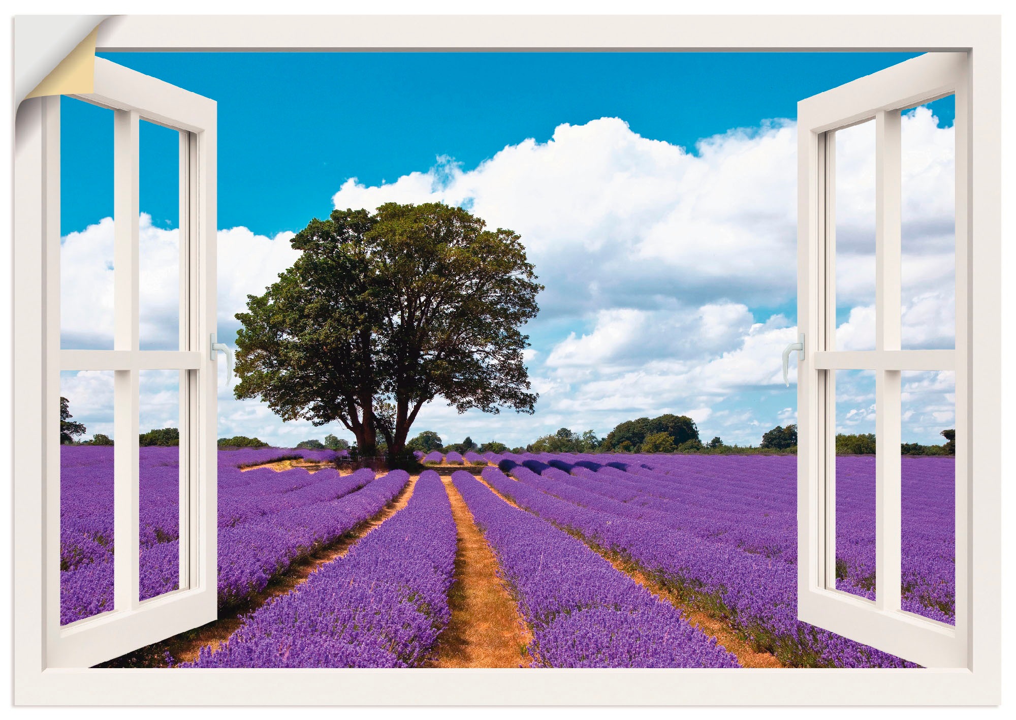 Artland Wandfolie "Fensterblick Lavendelfeld im Sommer", Fensterblick, (1 St.), selbstklebend
