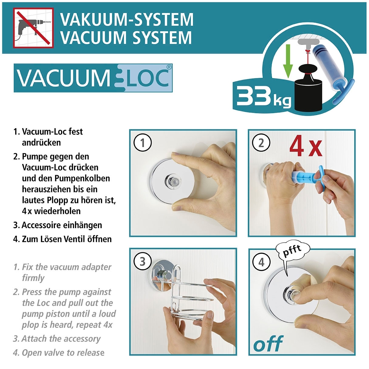 WENKO Wandhaken »Vacuum-Loc®«, Befestigen ohne Bohren