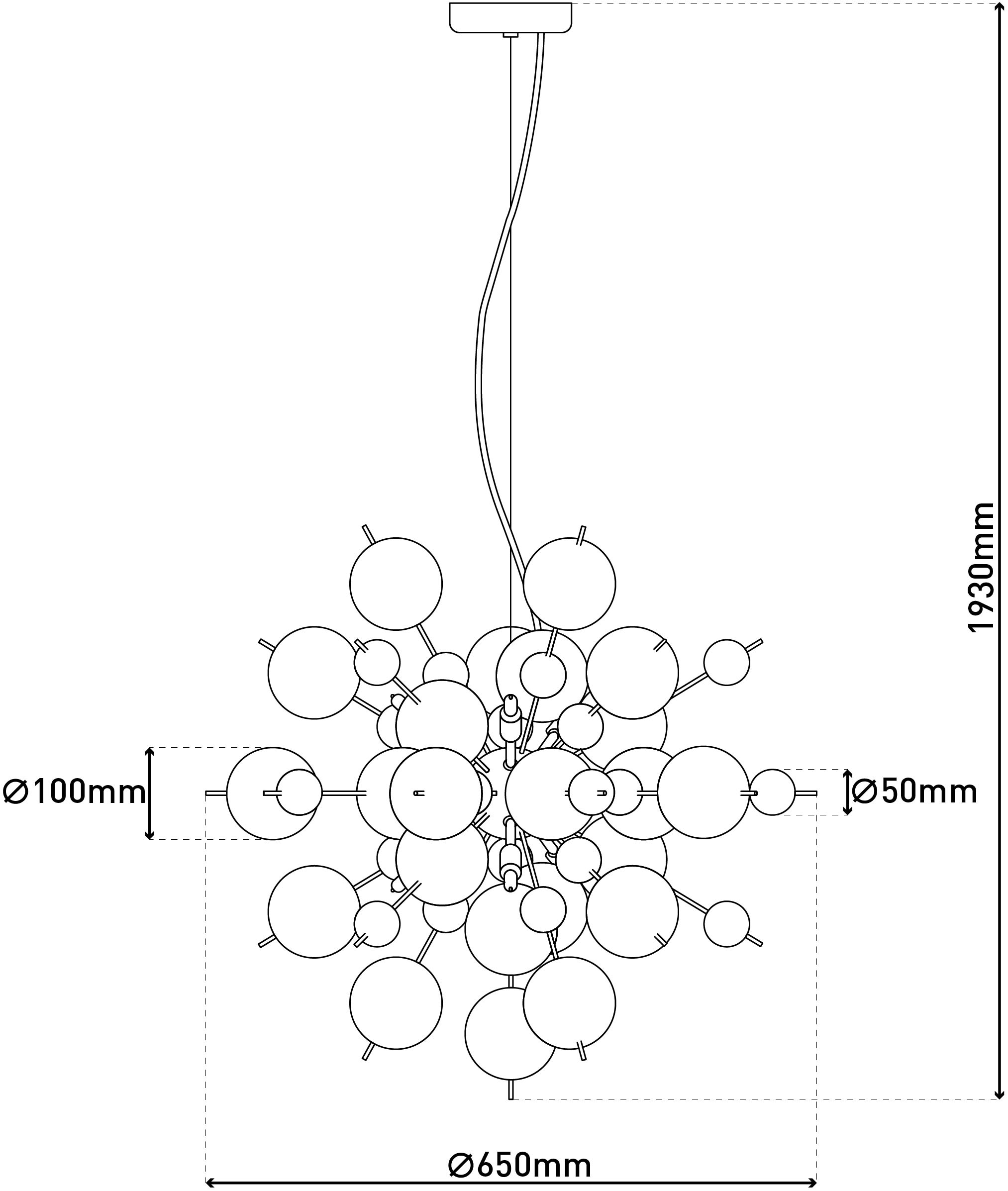 näve Pendelleuchte »Explosion« G9 1 Stk. kleine und große pastellfarbene Glaskugeln, 10x G9 exkl., Pendel klar