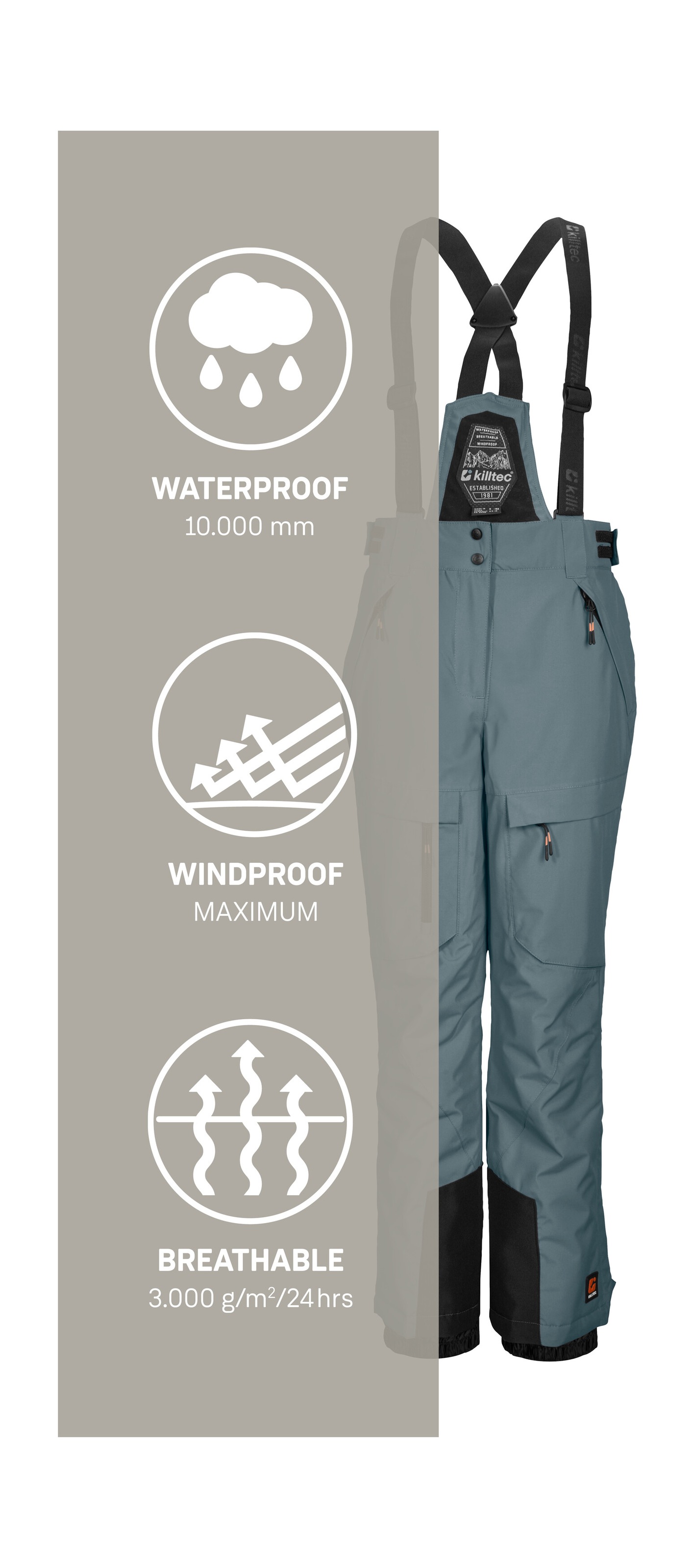 Killtec Skihose »KSW 204 BYS SKI PNTS«, Wasserdichte, atmungsaktive Skihose mit verstellbarem Latz und Trägern