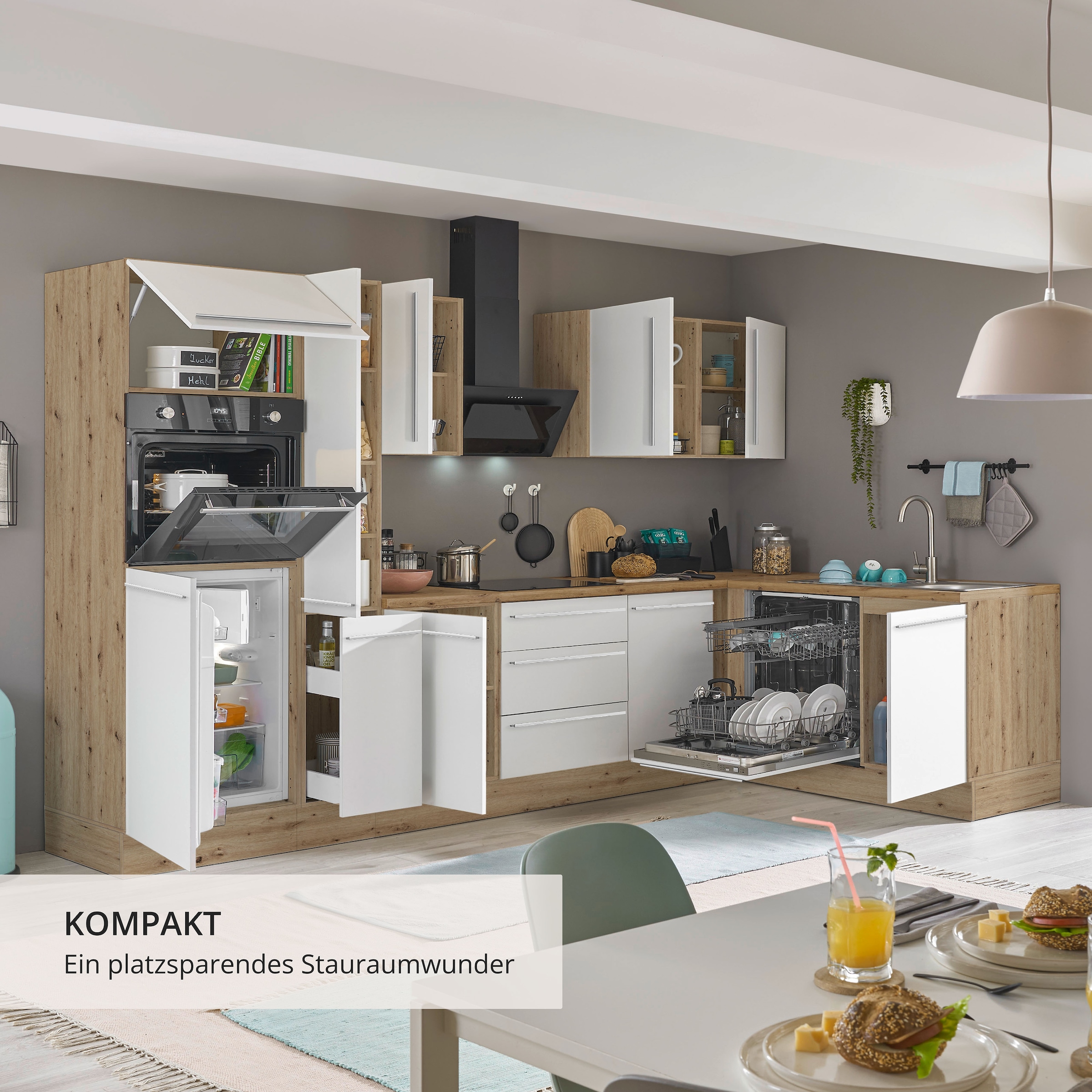 KOCHSTATION Winkelküche »Florida, Stellbreite 310x175 cm« wahlweise mit E-Geräten, mit Softclose für Türen und Schubkästen