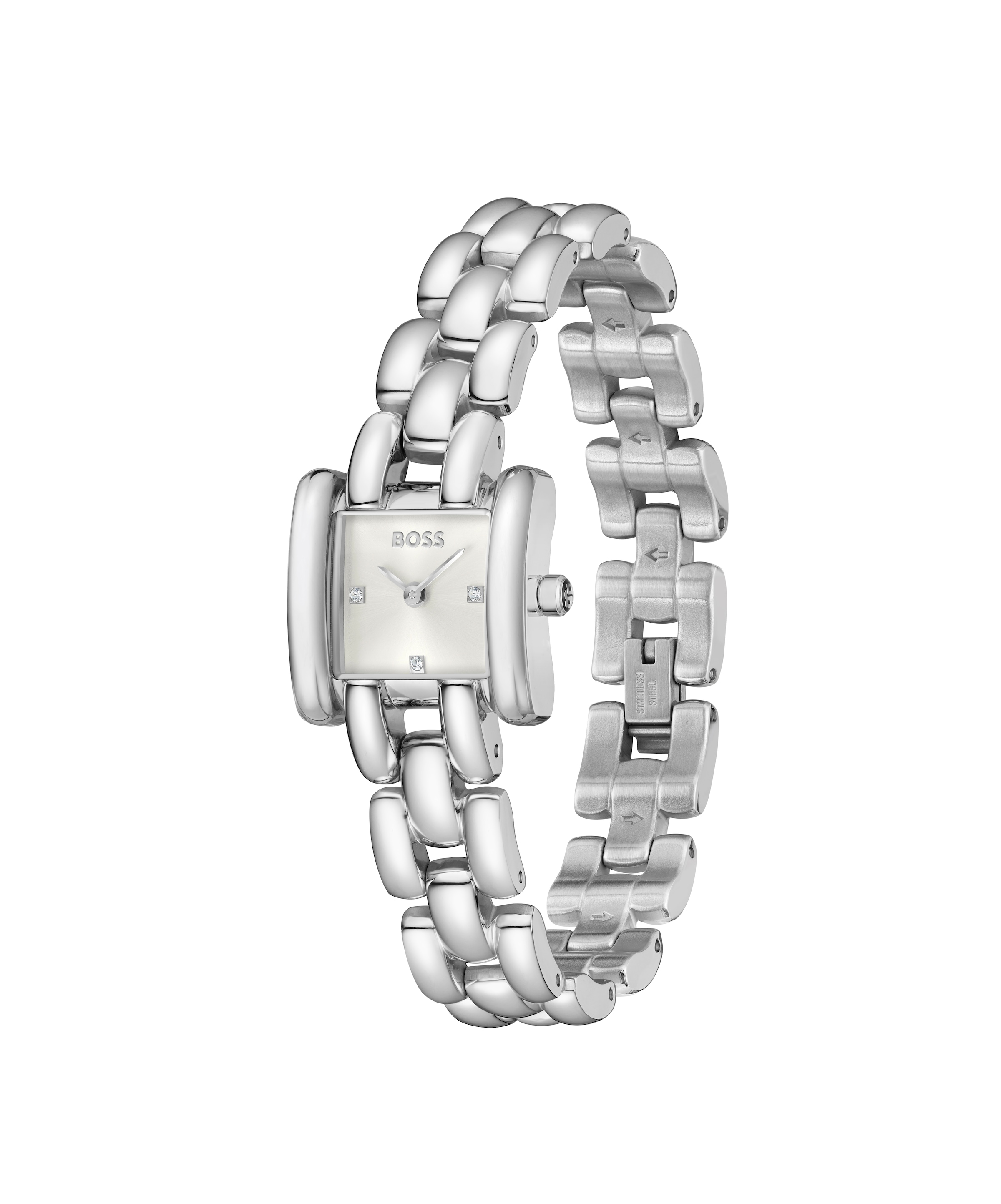 BOSS Quarzuhr »VIOLET« Armbanduhr, Damenuhr, Edelstahlarmband, analog, Glaskristalle