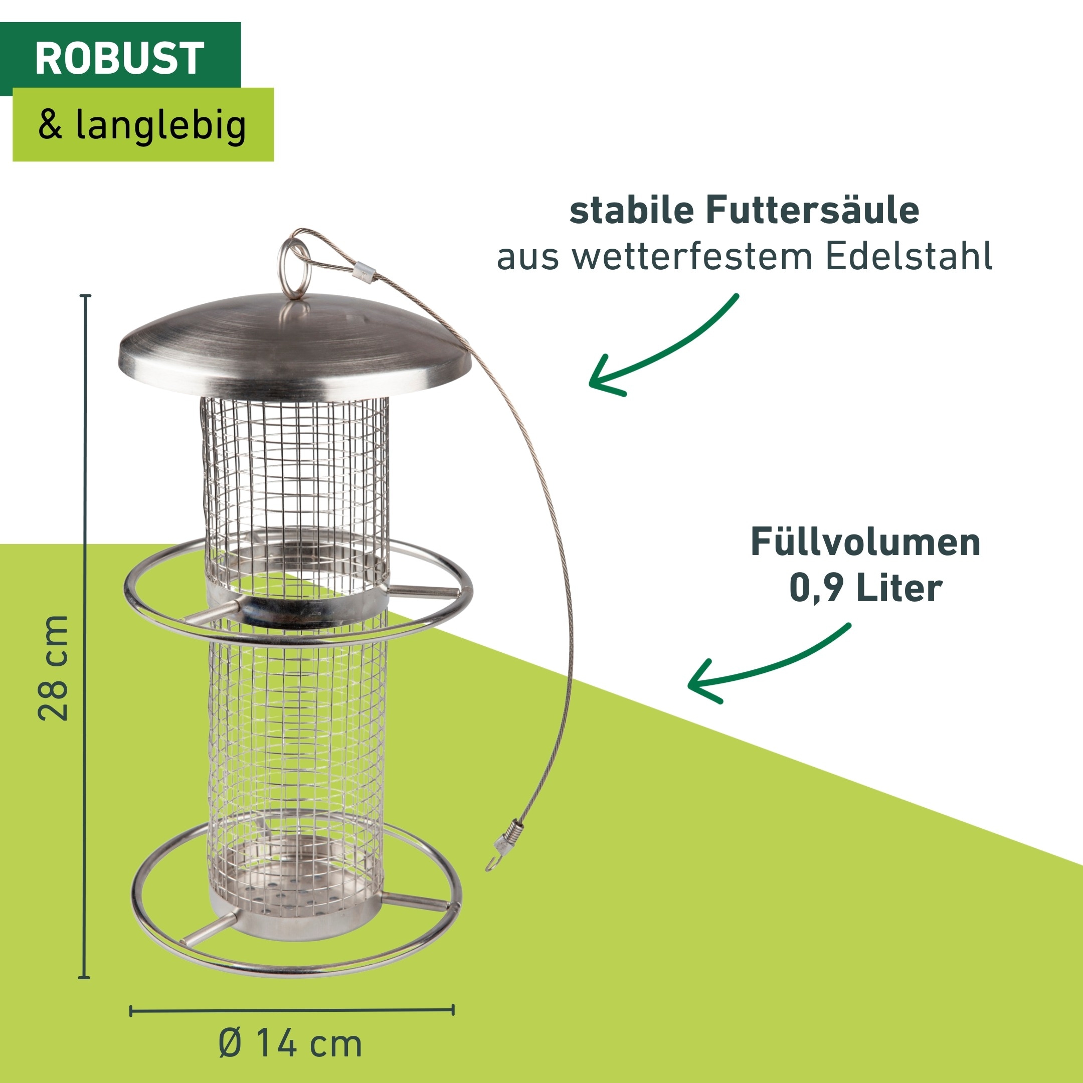 Windhager Futterhaus »Pick-Up, Futterspender aus wetterfestem Edelstahl« Futterstation inkl. Aufhängung, Füllmenge ca. 0,9L, 14 x 14 x 28cm