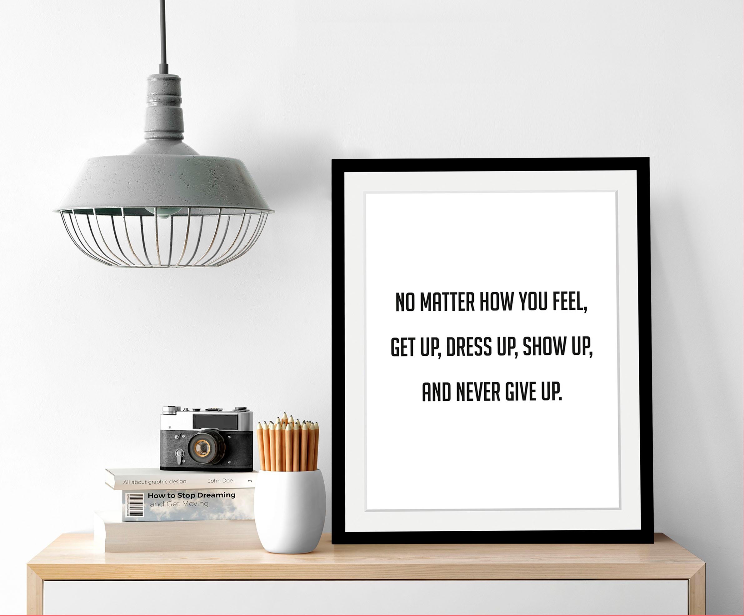 queence Bild »Motivation«, Schwarz-Weiß-Schriftzug-Motivationsbilder-Liebessprüche, HD Premium Poster-Druck inkl. Holzrahmen