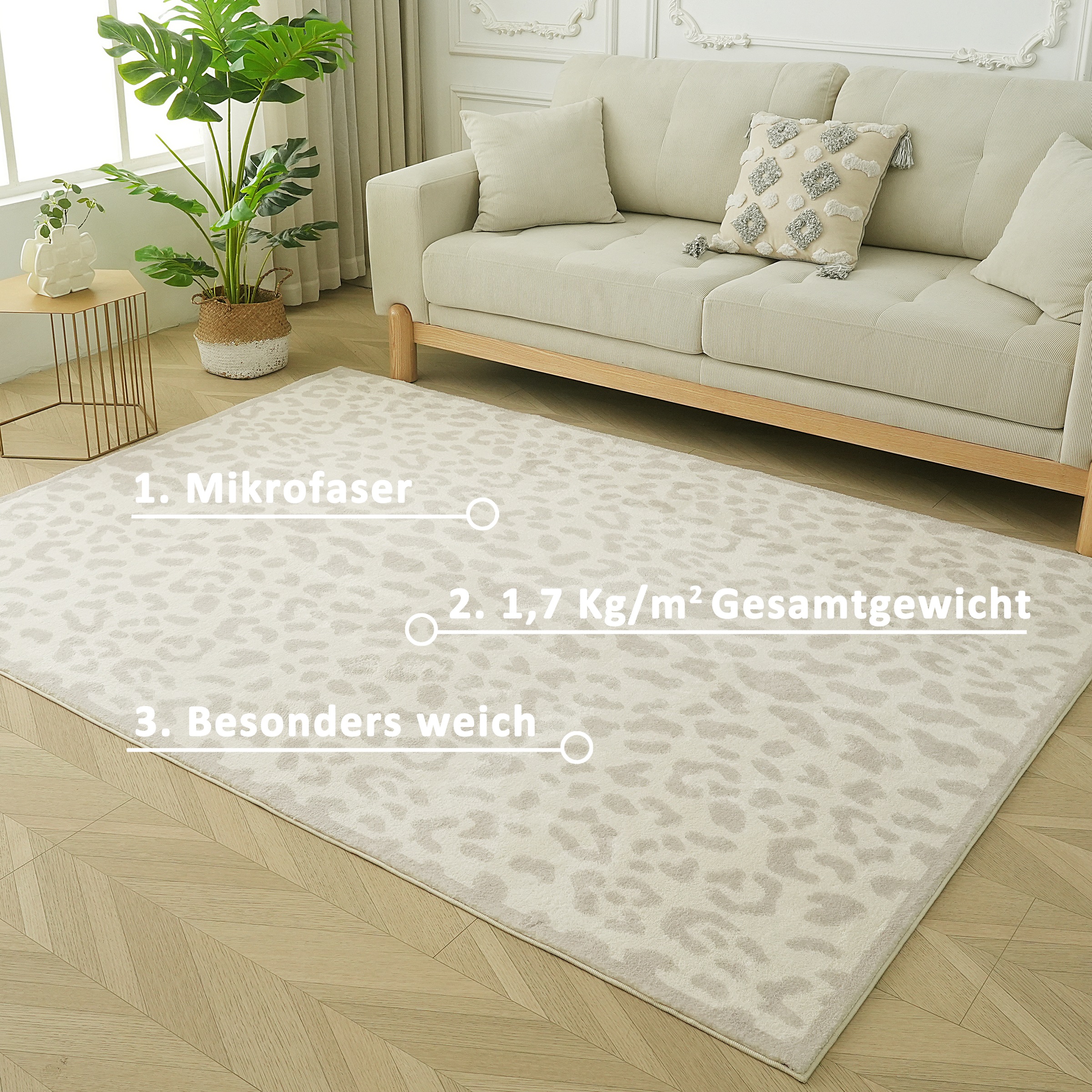 Teppich OTTO HOME "Leo, mit trendigem Leopardenmuster, waschbar", beige, creme, B:60cm H:12mm L:90cm, Kunstfaser, Polyester, Teppiche, Teppich, kuschelig & weich, modern, Animal Print, Wohnzimmer, Schlafzimmer 3