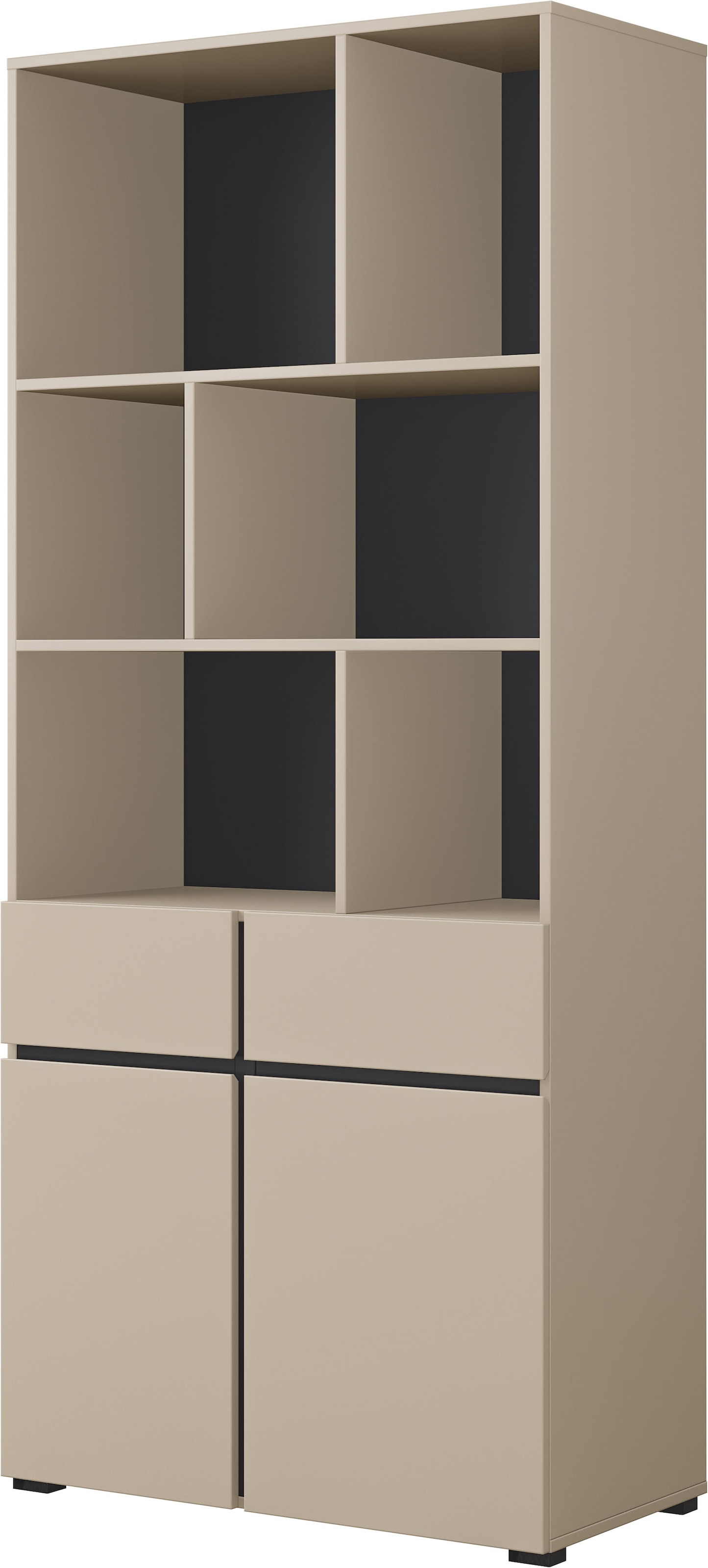 OTTO home Aktenschrank "Cross, Breite 85 cm, modernem grifflose Standregal, Bücherregal" Standregal mit 6 offene Fächern, 2 Schubladen und 2 Türen, Büroregal