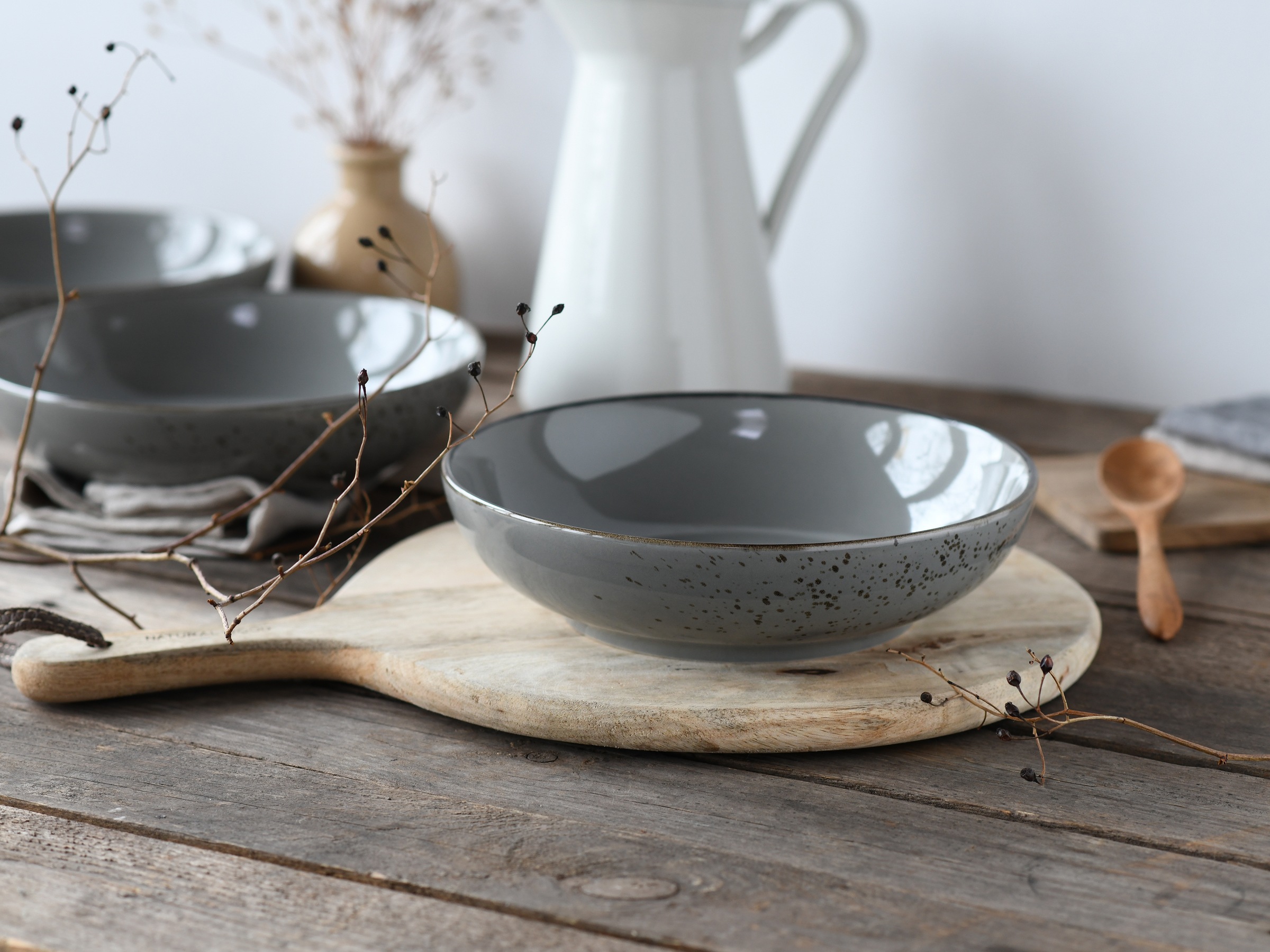 CreaTable Schale »Nature Collection, Poke Bowl, Ø 22,5 cm, 4-tlg« 4 Stk. aus Steinzeug Handwerklicher Look, Vintage, Höhe 6 cm