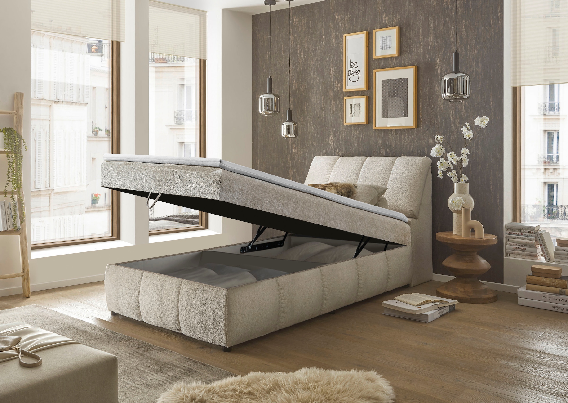 ED EXCITING DESIGN Boxbett »Valencia«, inkl. Bettkasten und Stauraum im Kopfteil