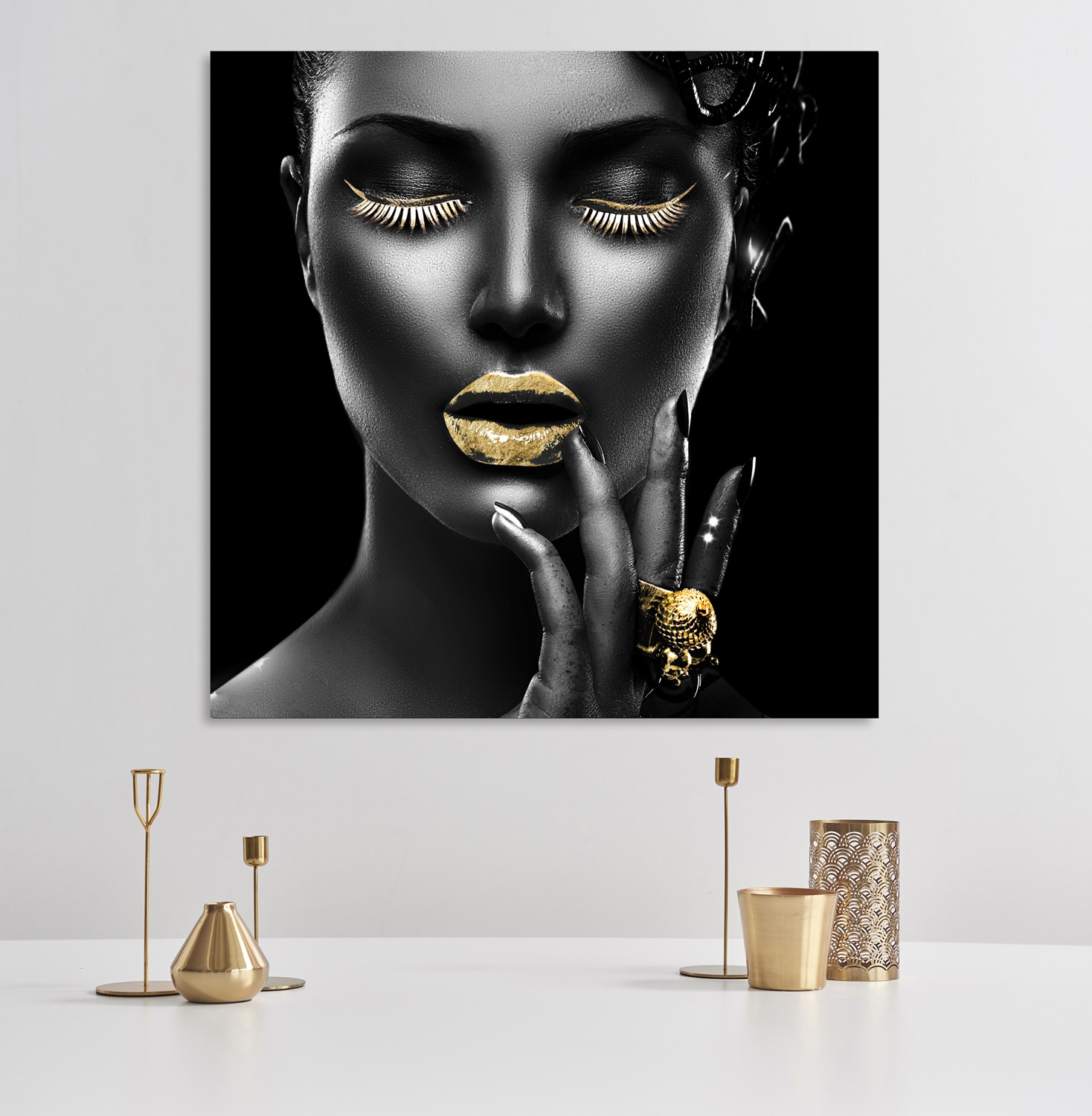 Leonique Acrylglasbild »Gesicht«, von Hand eingearbeitete Blattgold Applikationen