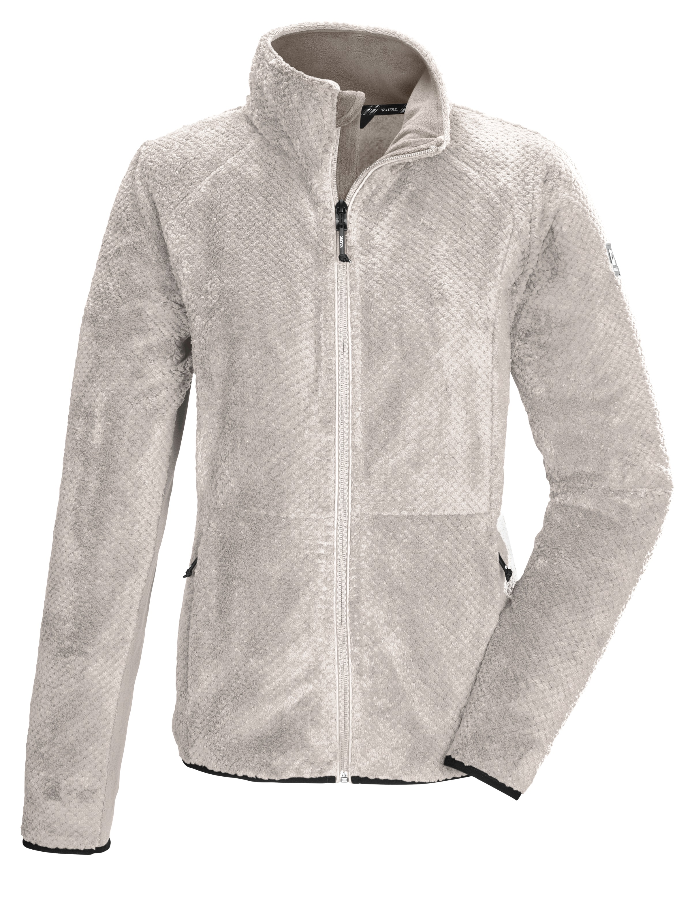 Fleecejacke KILLTEC "KOW 6 WMN KNTFLC JCKT", Damen, Gr. 48, weiß (weißer sand), Obermaterial: 100% Polyester, Jacken Fleecejacke, Übergangsjacke, windabweisend, mit Stehkragen 3