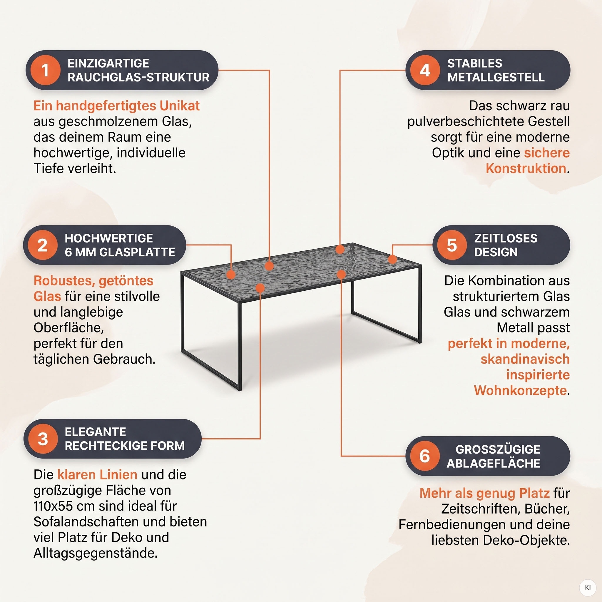 SalesFever Couchtisch »Wohnzimmertisch - Design trifft Funktionalität« 1 Stk. tlg. Glasplatte mit Strukturoptik