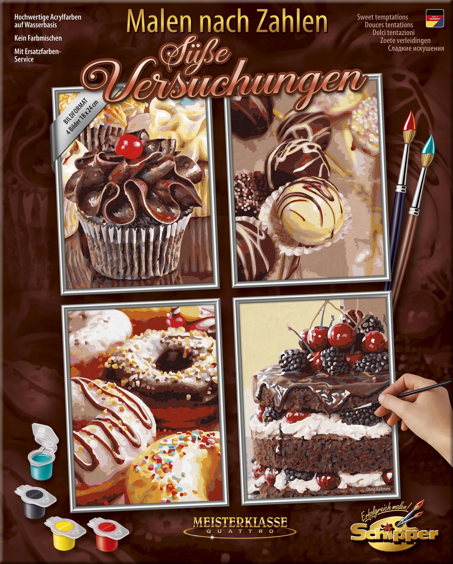SCHIPPER Kinder Malen nach Zahlen "Meisterklasse Quattro - Süße Versuchungen", bunt, B:18cm H:24cm, Malvorlagen, Made in Germany