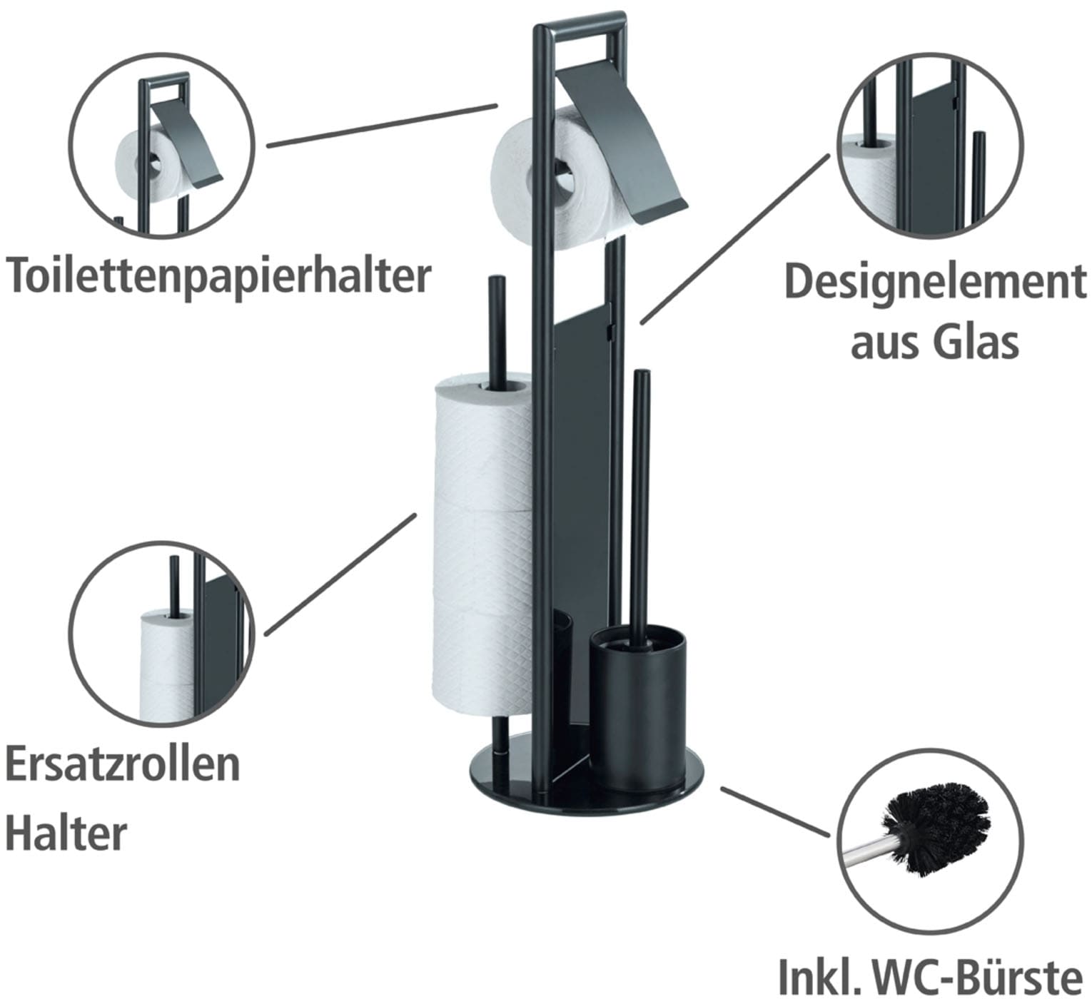 WENKO WC-Garnitur »Ravina« aus Edelstahl | Sicherheitsglas Stand WC-Garnitur, Toilettenpapierhalter, Rollenhalter & WC-Bürste