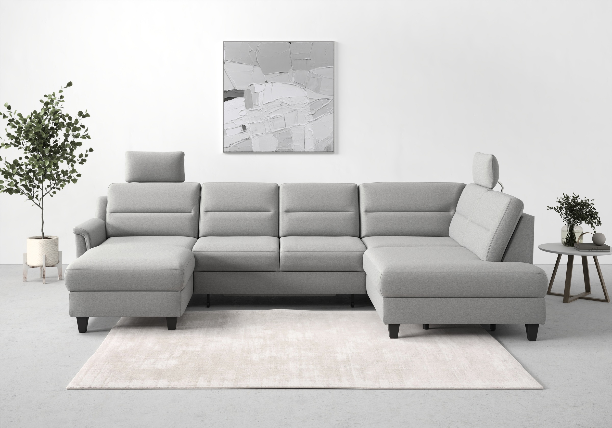 Wohnlandschaft SIT & MORE "Farö U-Form", grau, B:325cm H:90cm T:187cm, Sofas, Wohnlandschaft, inklusive Federkern, wahlweise mit Bettfunktion und Bettkasten 7